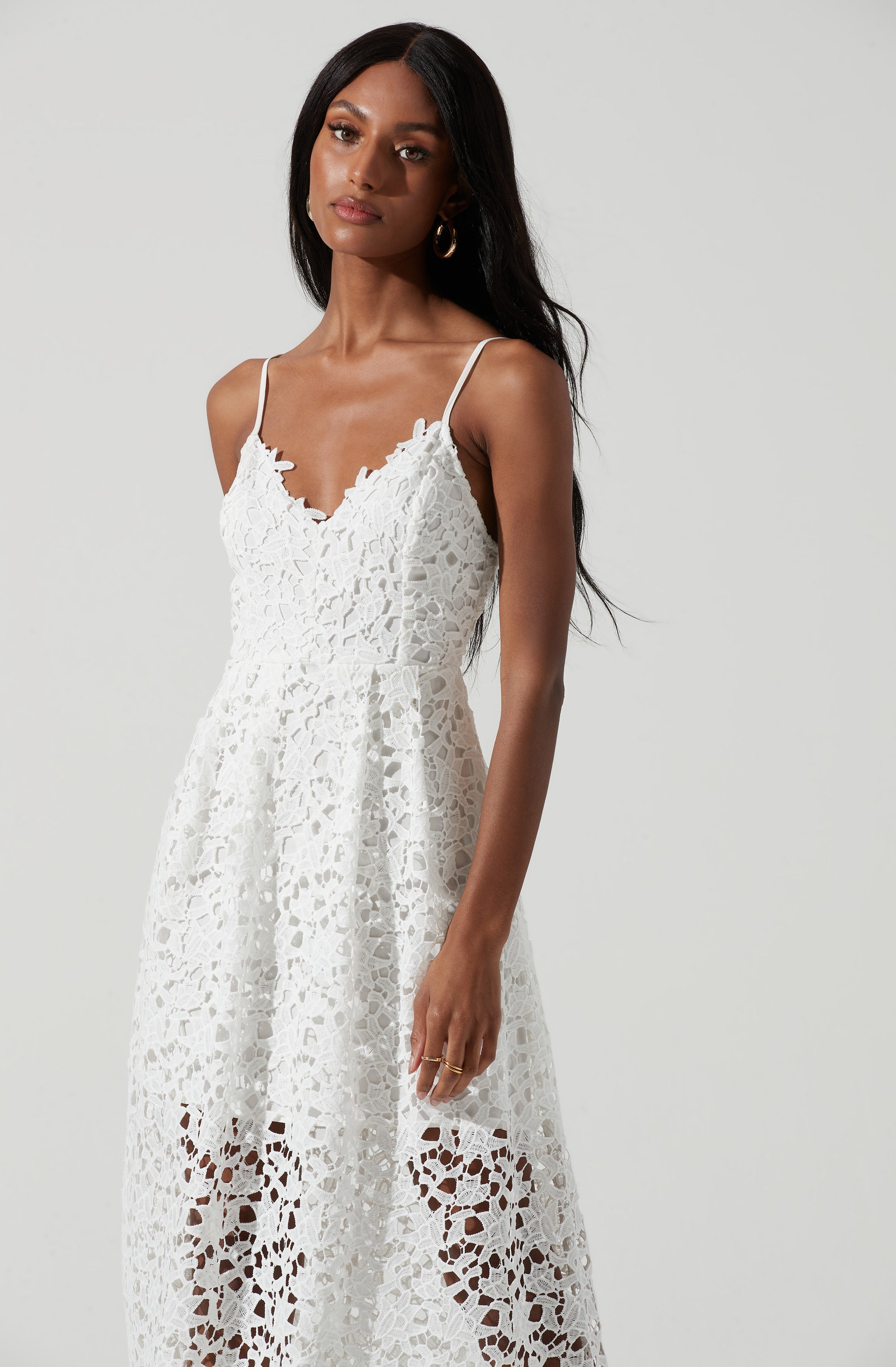 Lace A Line Midi Dress-Aljck
