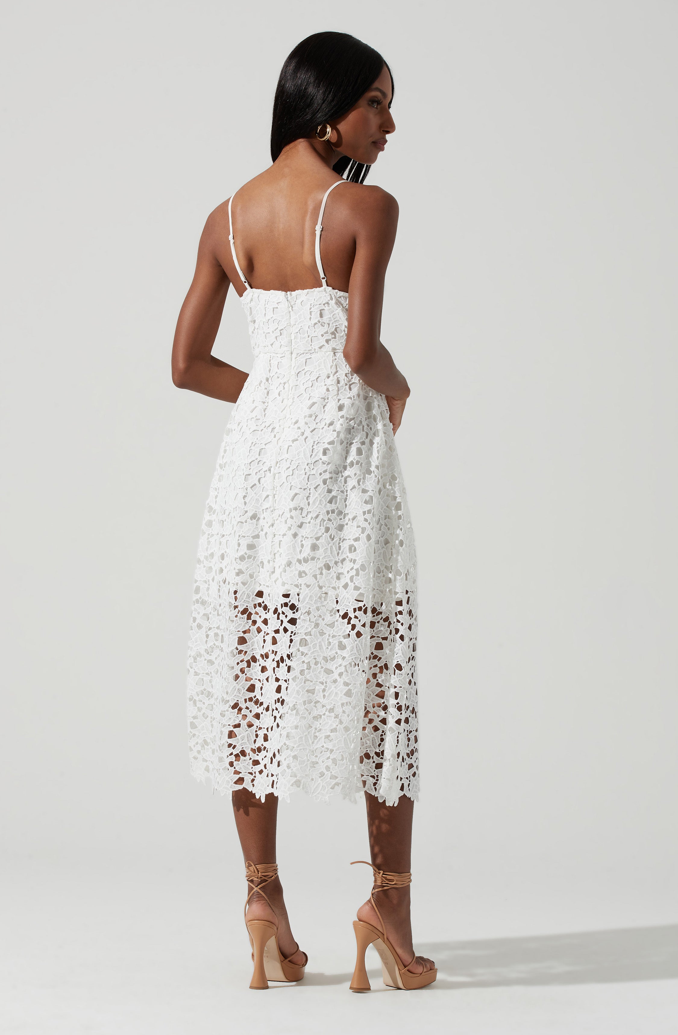 Lace A Line Midi Dress-Aljck