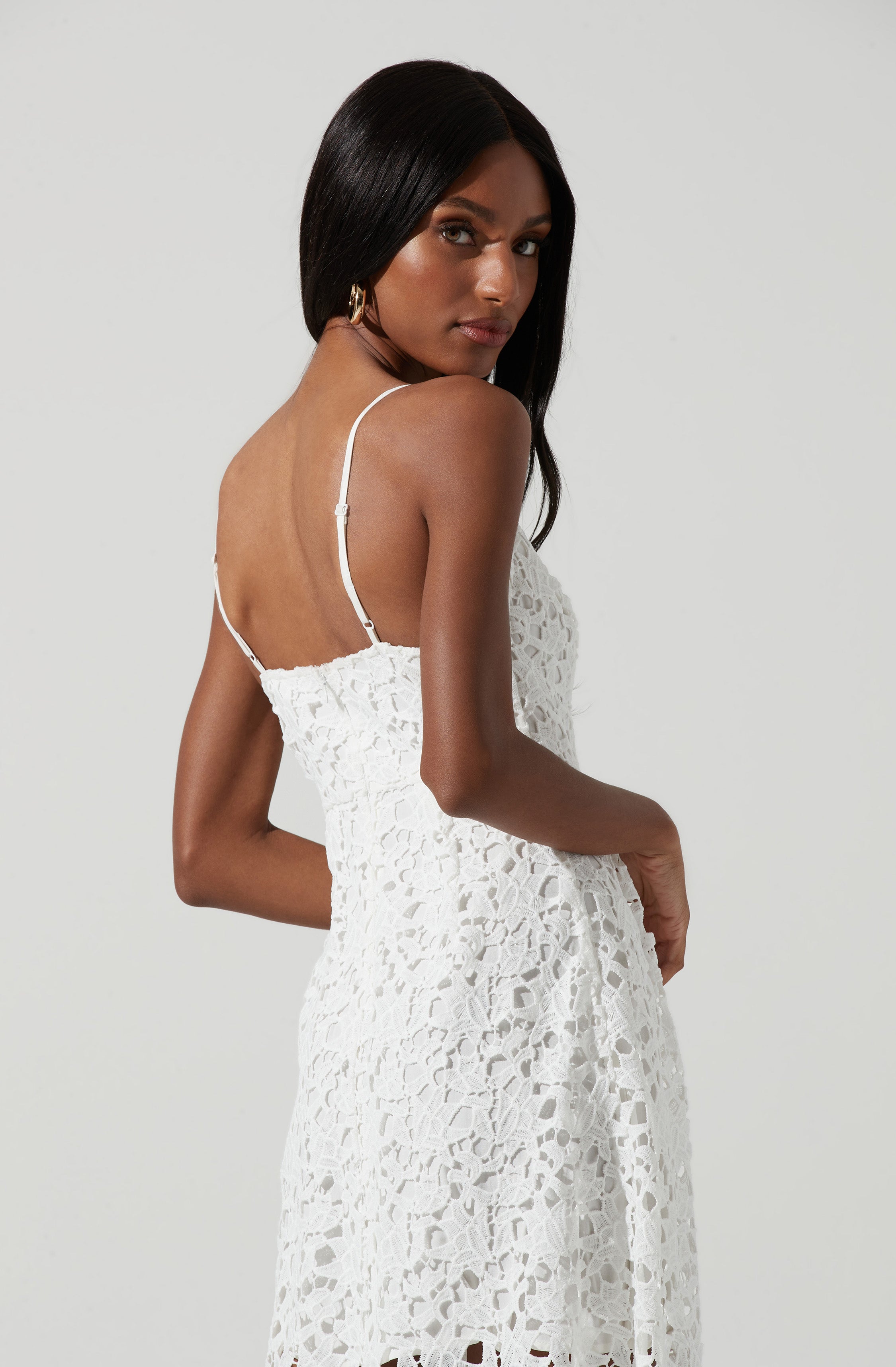 Lace A Line Midi Dress-Aljck