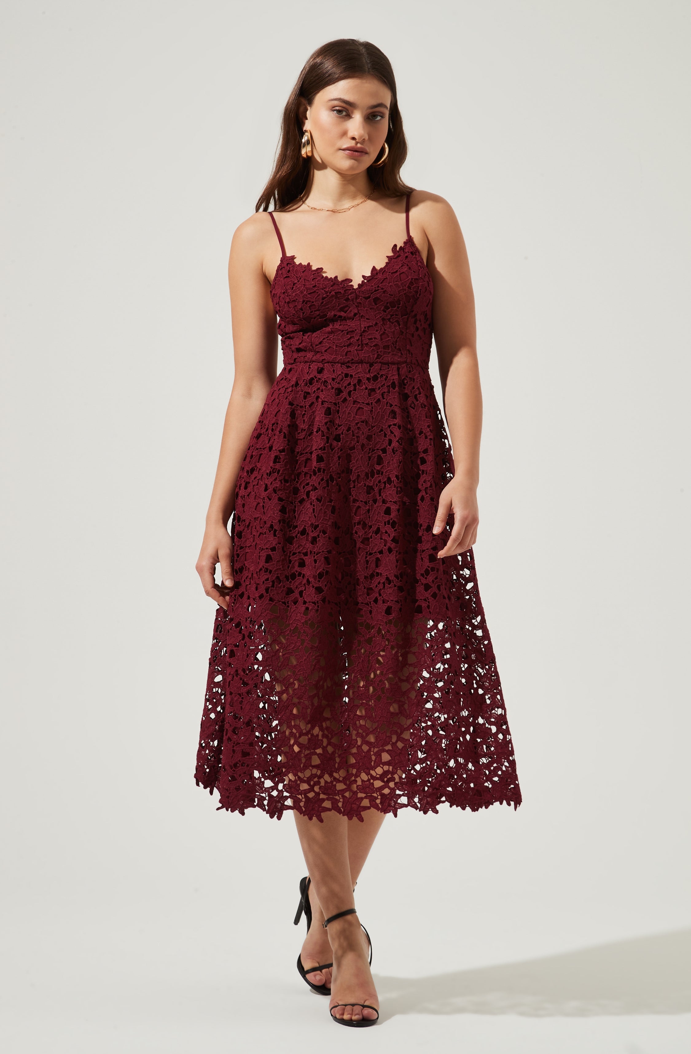 Lace A Line Midi Dress-Aljck