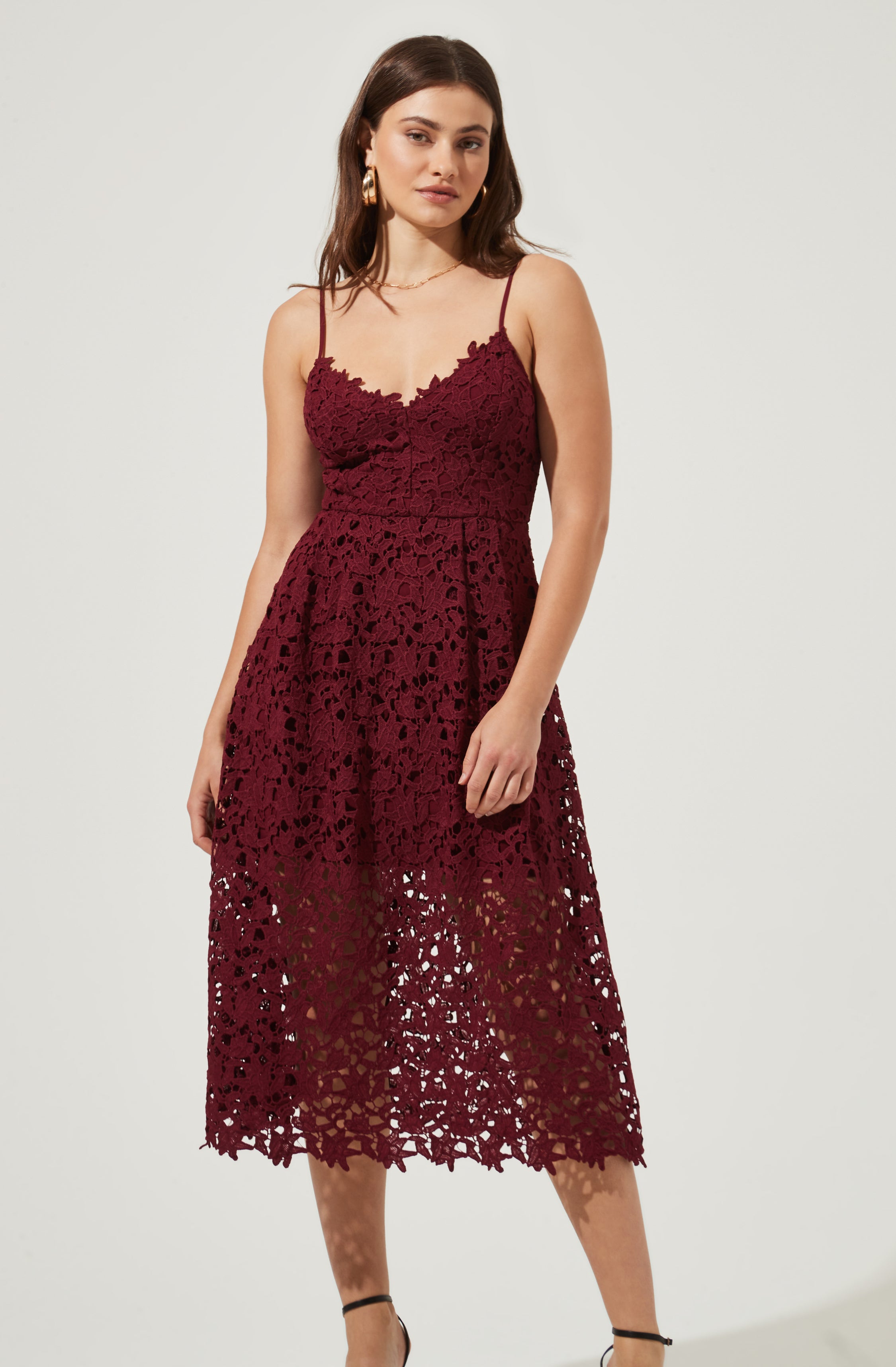 Lace A Line Midi Dress-Aljck