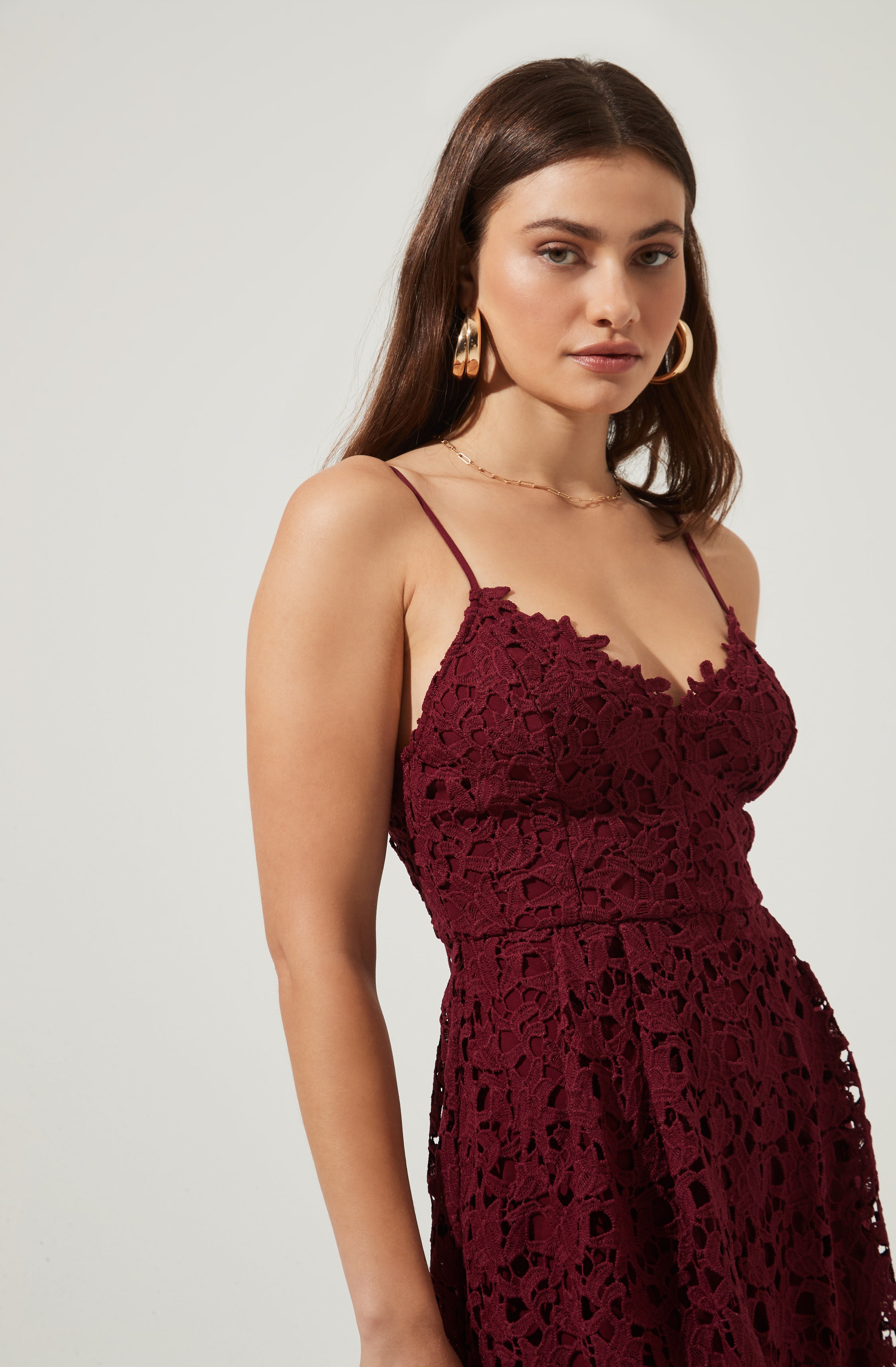 Lace A Line Midi Dress-Aljck