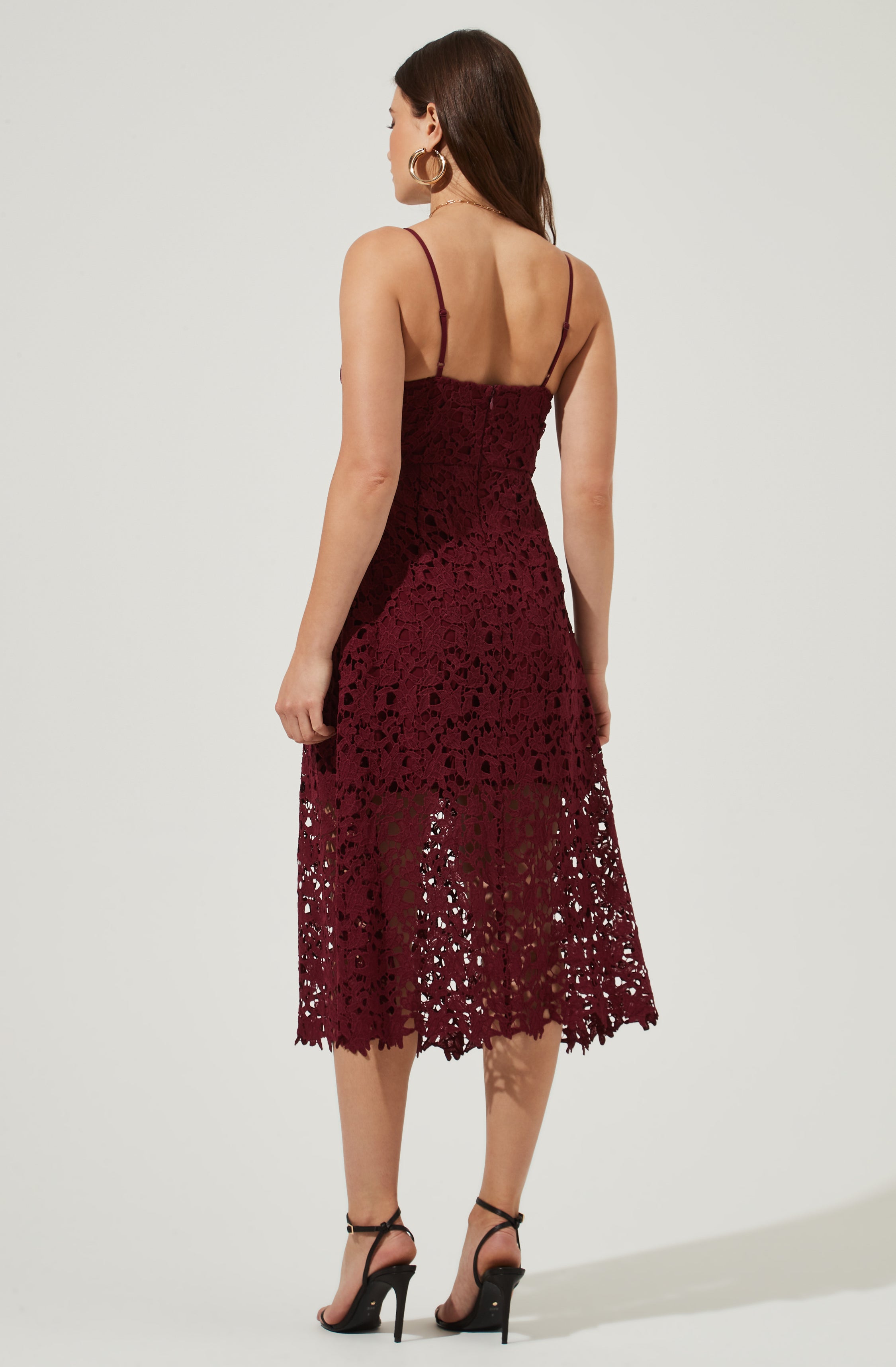 Lace A Line Midi Dress-Aljck