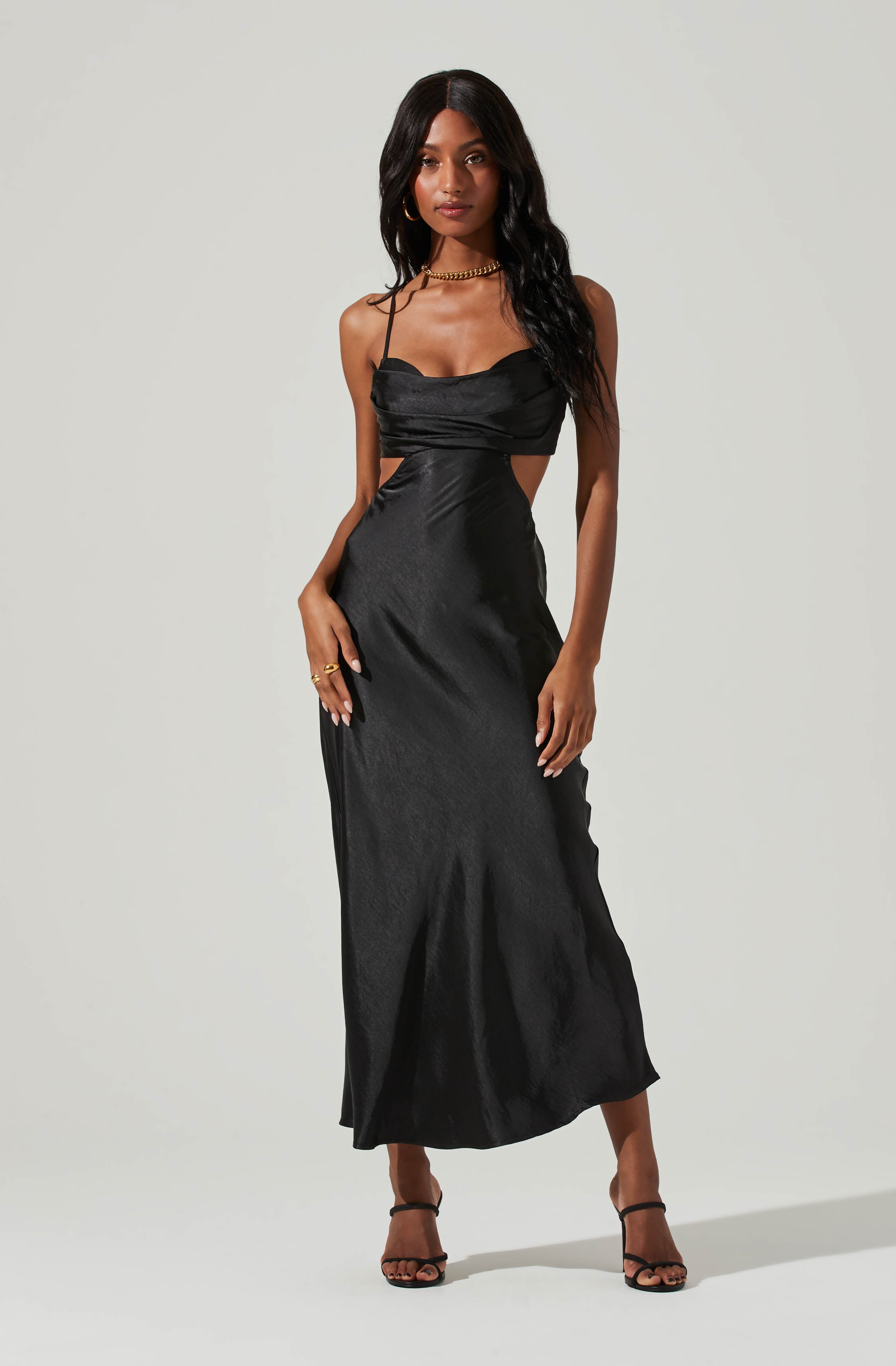 Colette Satin Cutout Midi Dress-Aljck