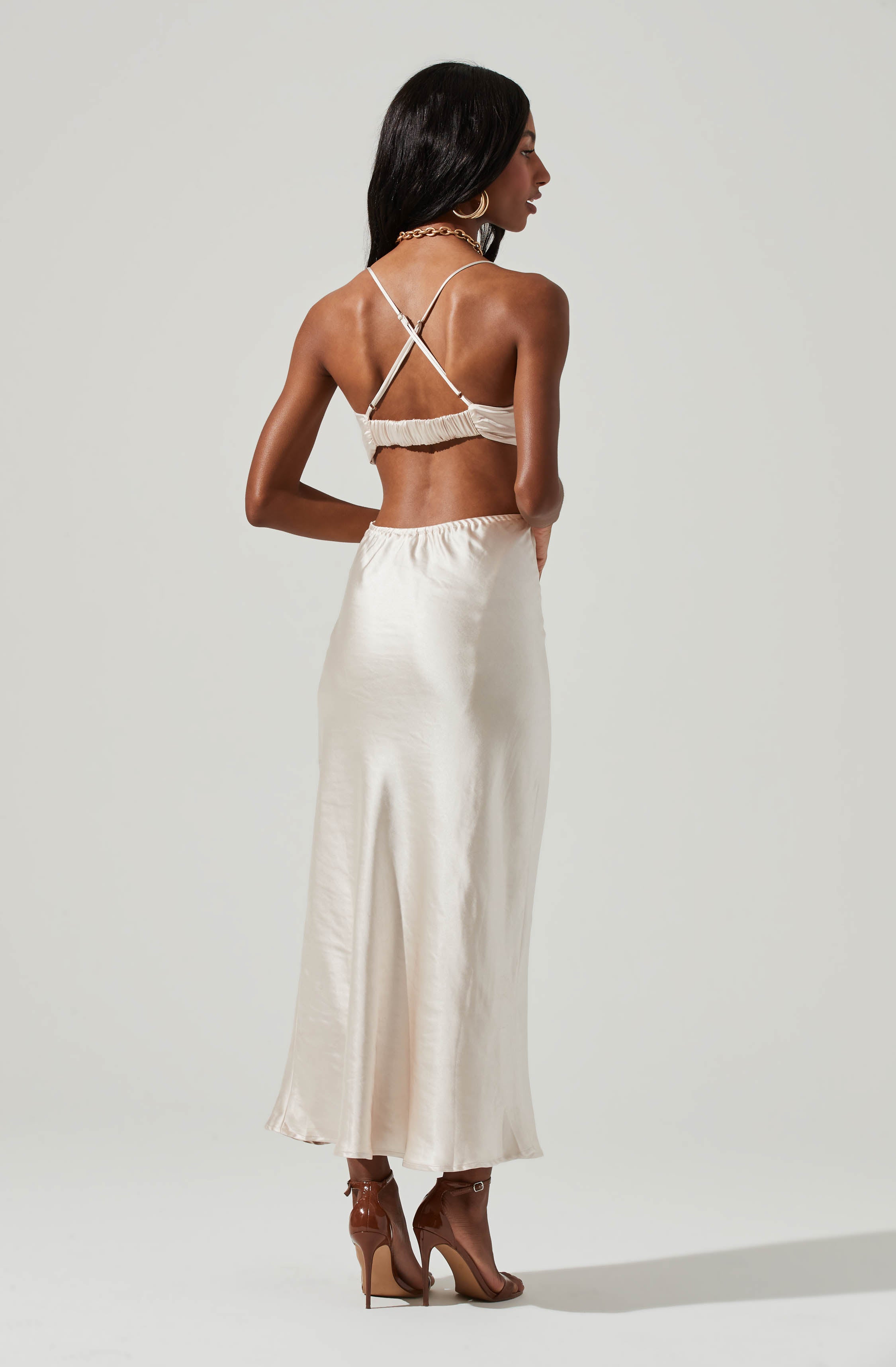 Colette Satin Cutout Midi Dress-Aljck