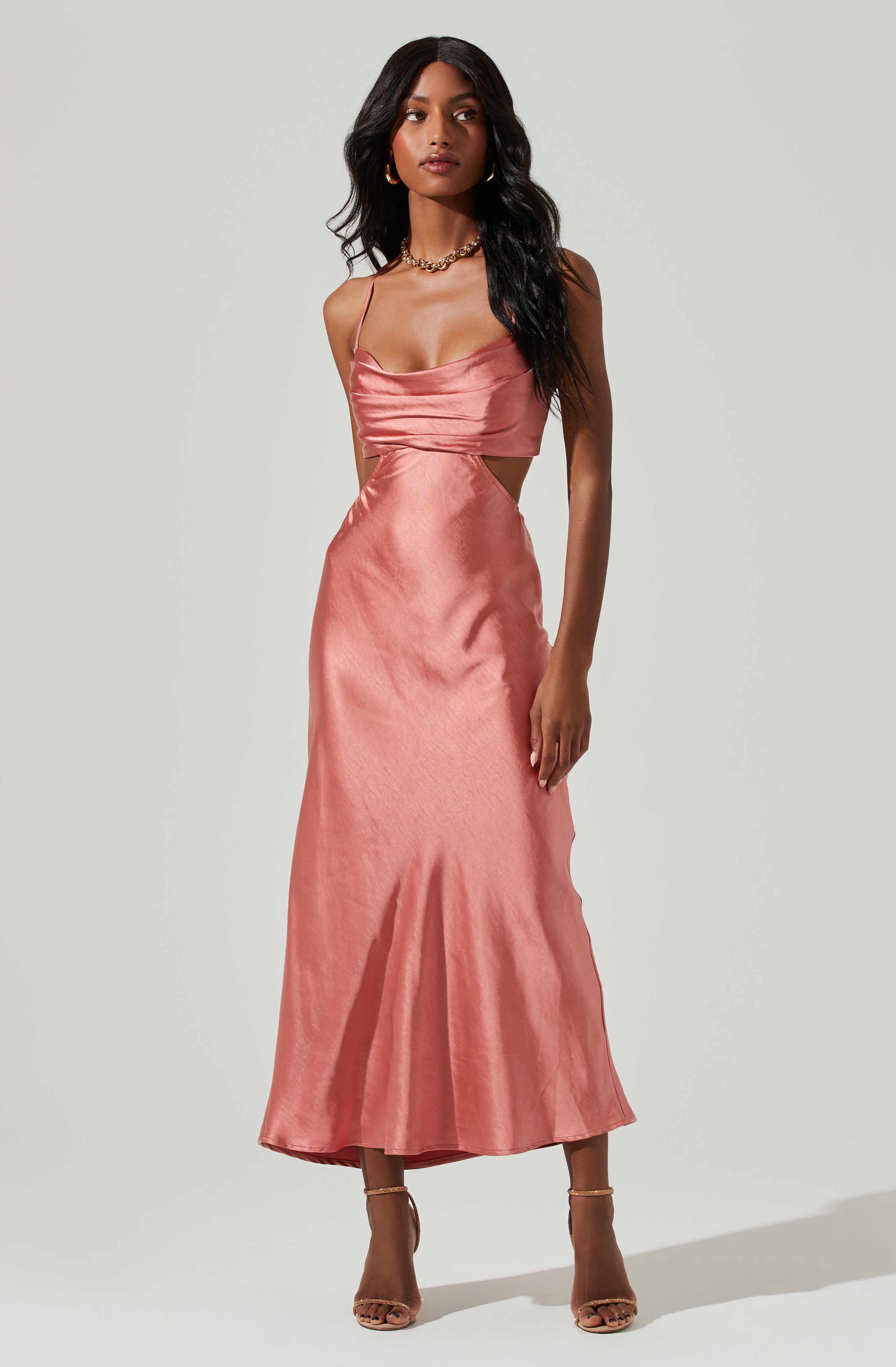 Colette Satin Cutout Midi Dress-Aljck