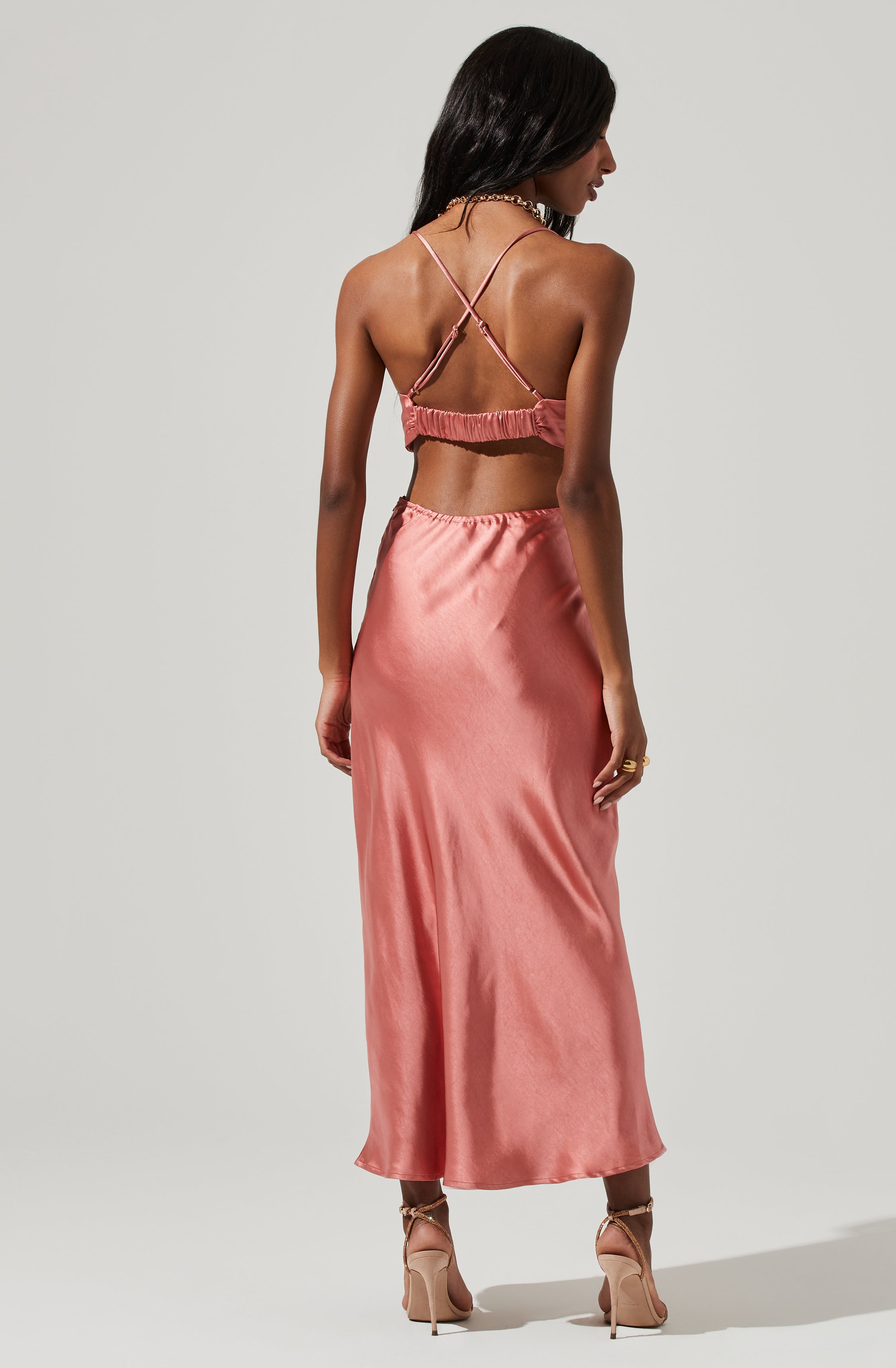 Colette Satin Cutout Midi Dress-Aljck