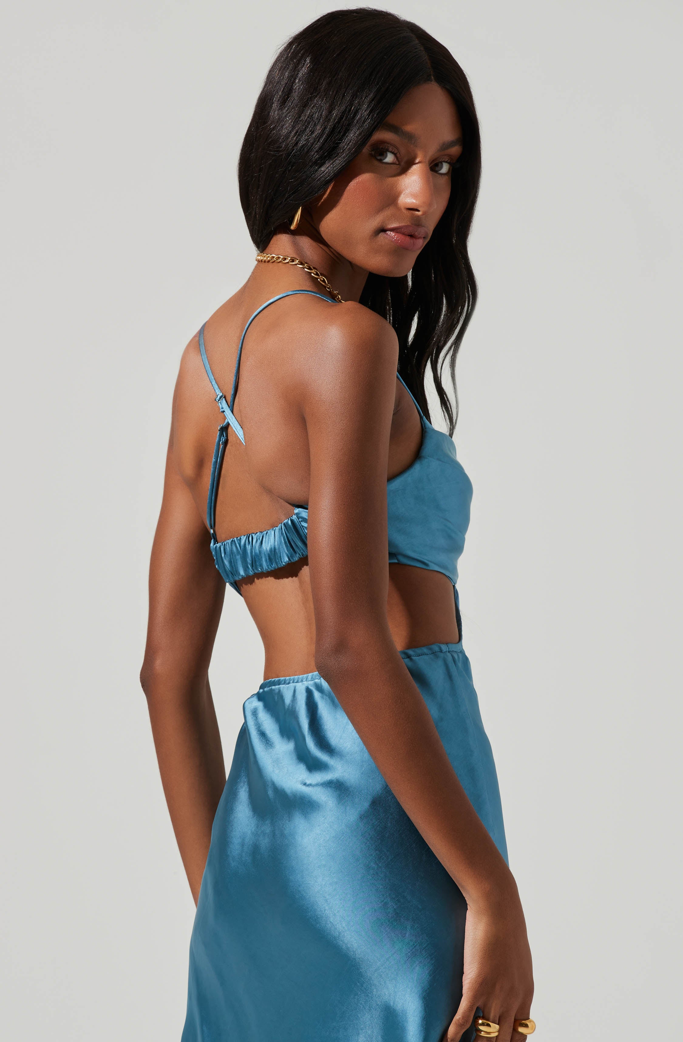 Colette Satin Cutout Midi Dress-Aljck