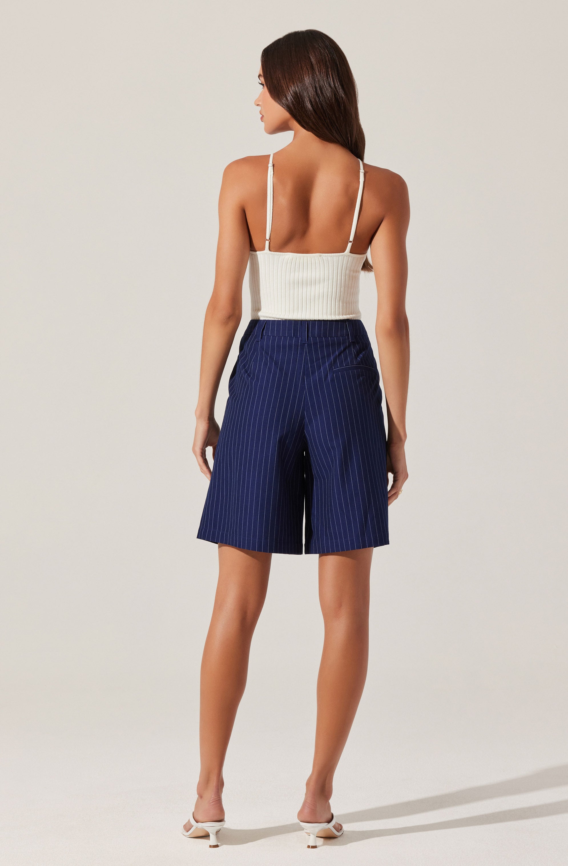 Tailored Pinstripe Bermuda Shorts-Aljck