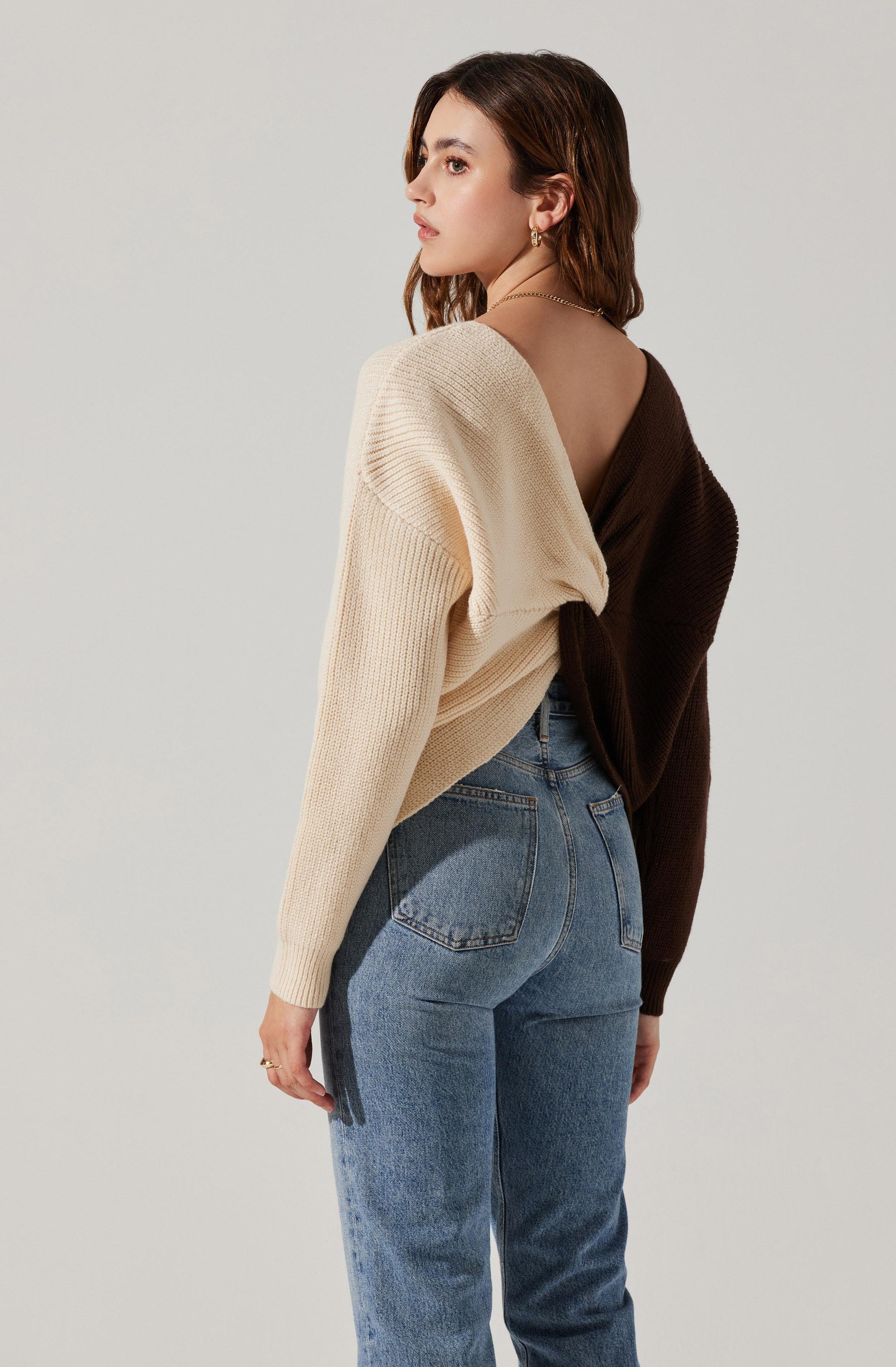Two Toned Twist Back Sweater-Aljck