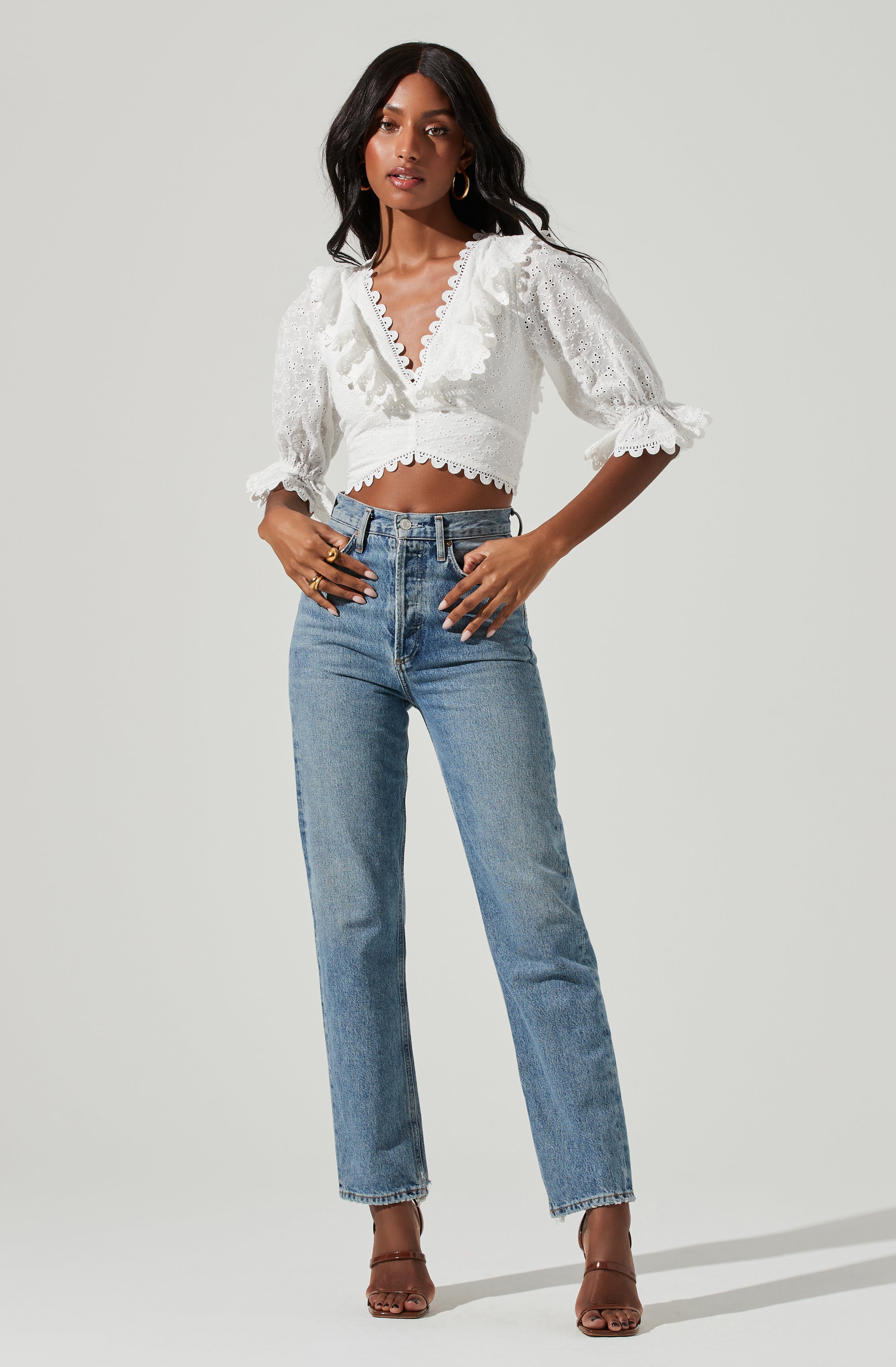 Eyelet Lace Up Back Top-Aljck