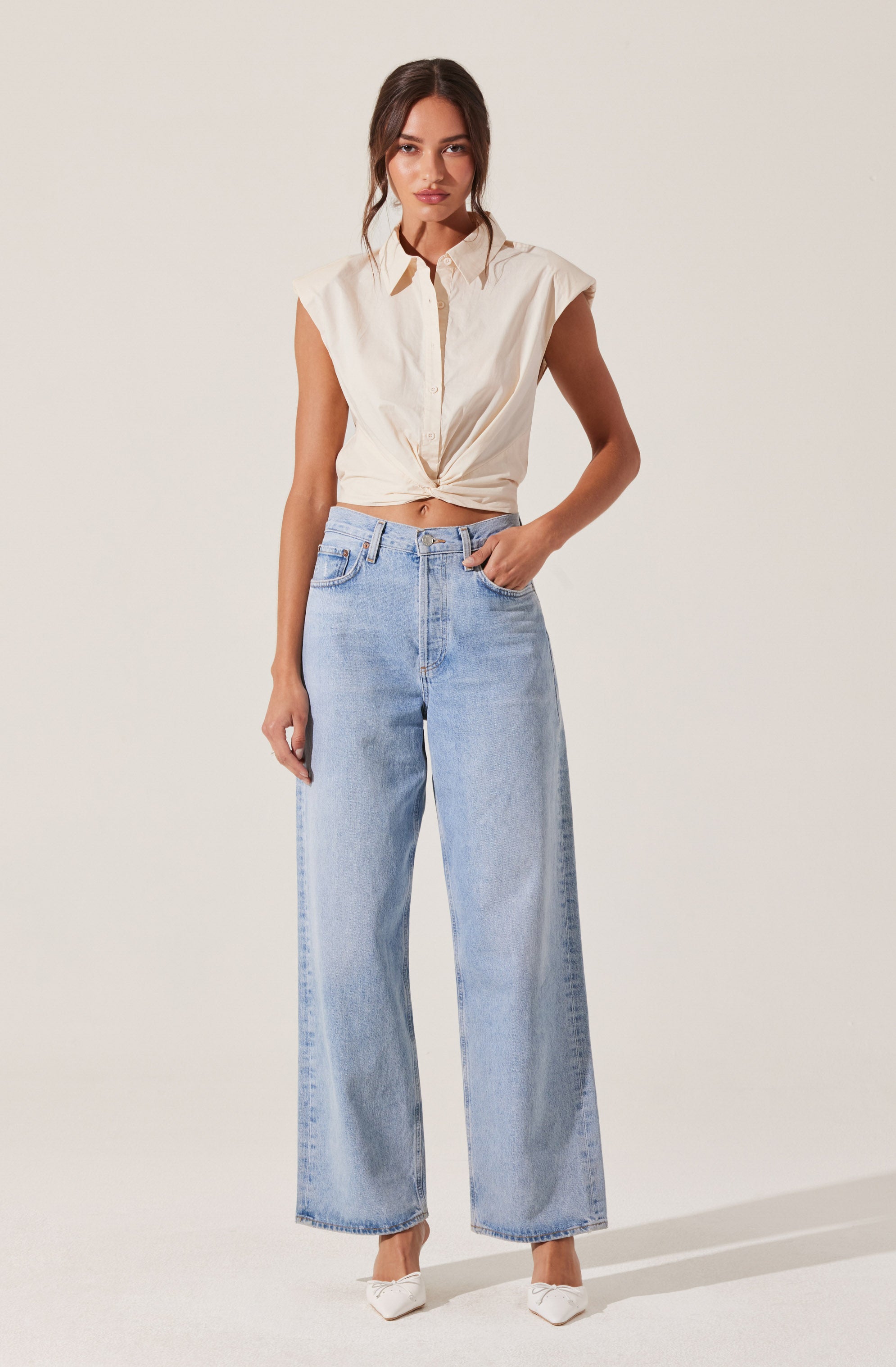 Twist Front Button Up Top-Aljck