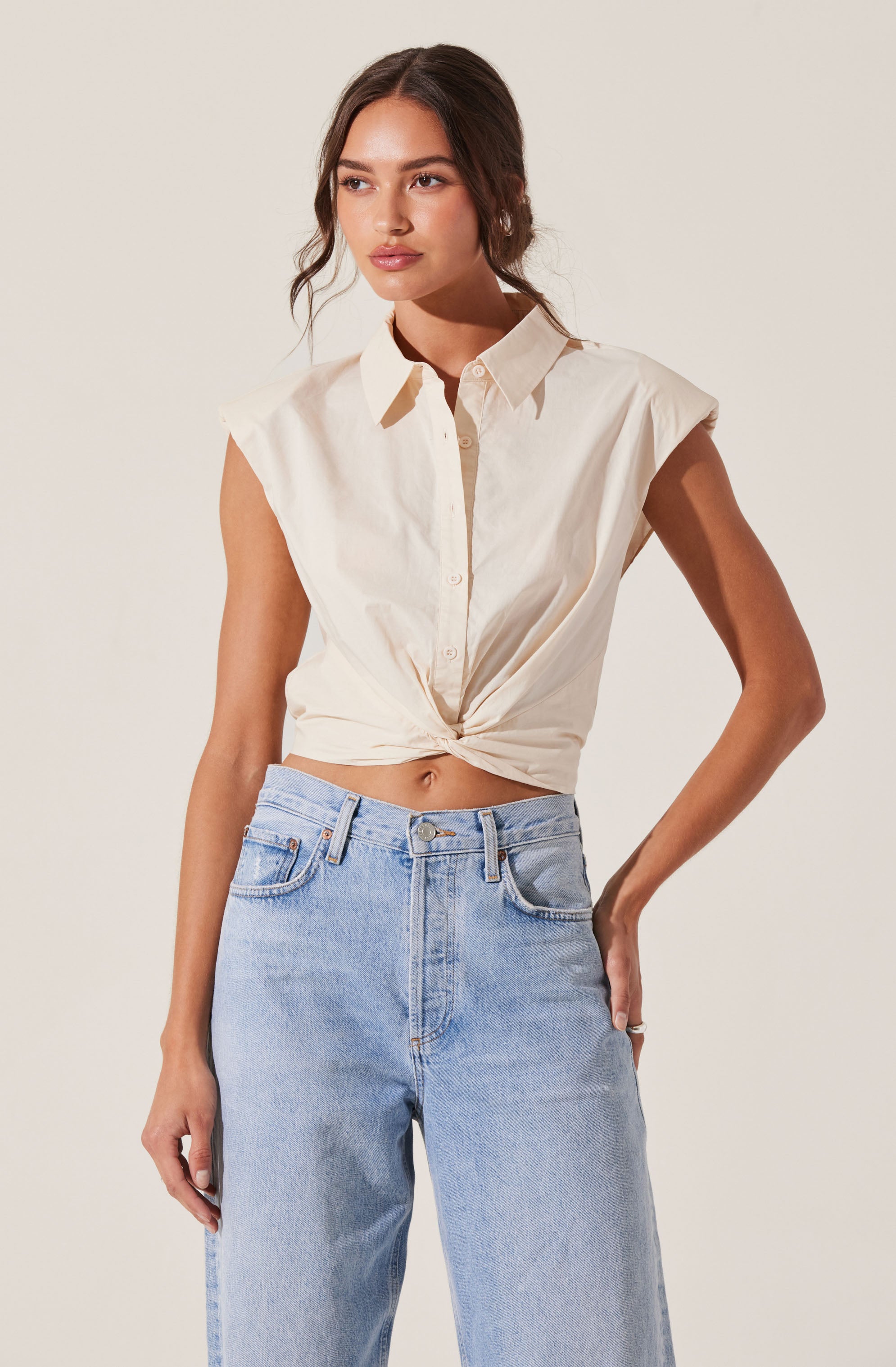 Twist Front Button Up Top-Aljck