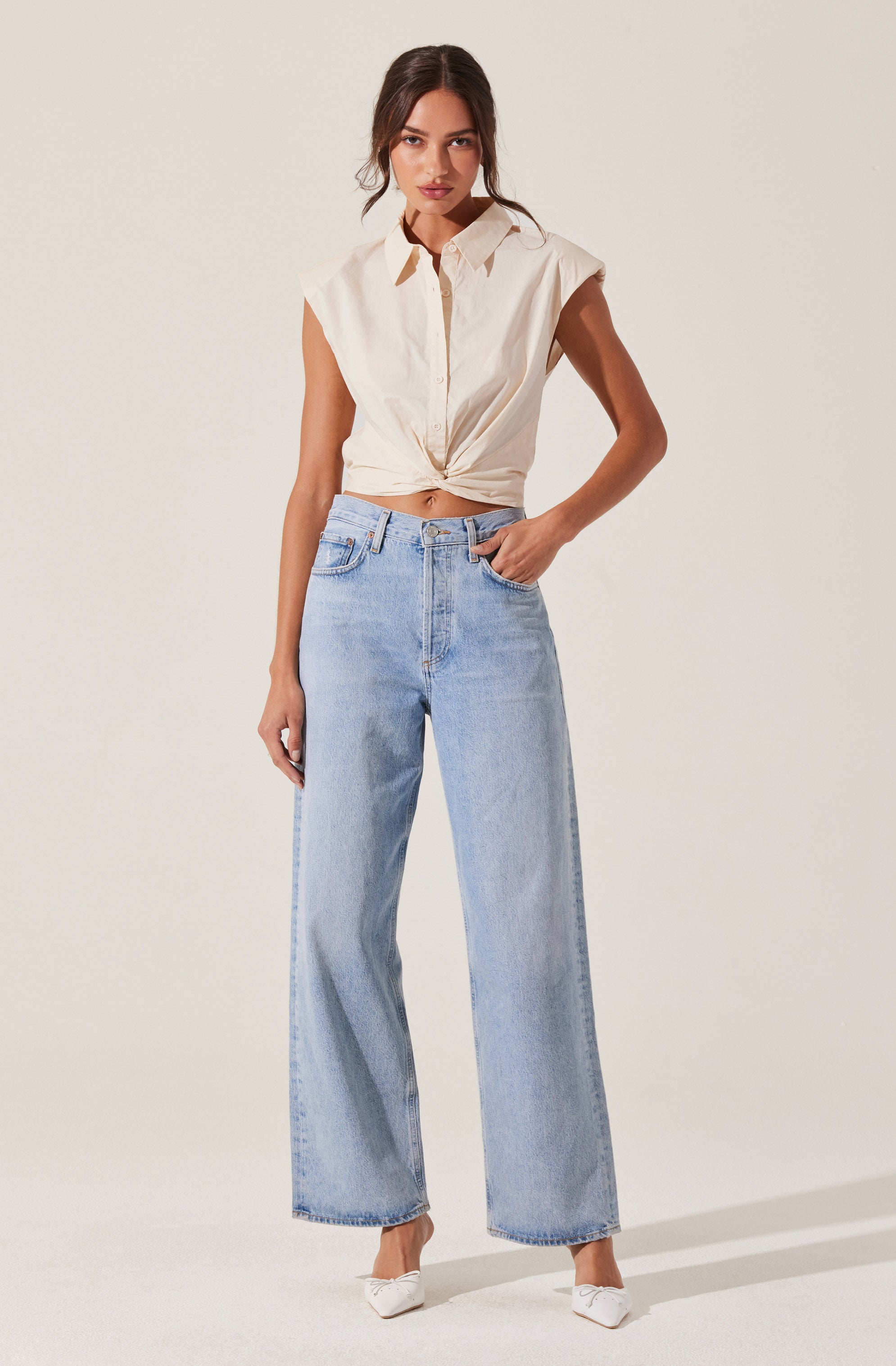 Twist Front Button Up Top-Aljck