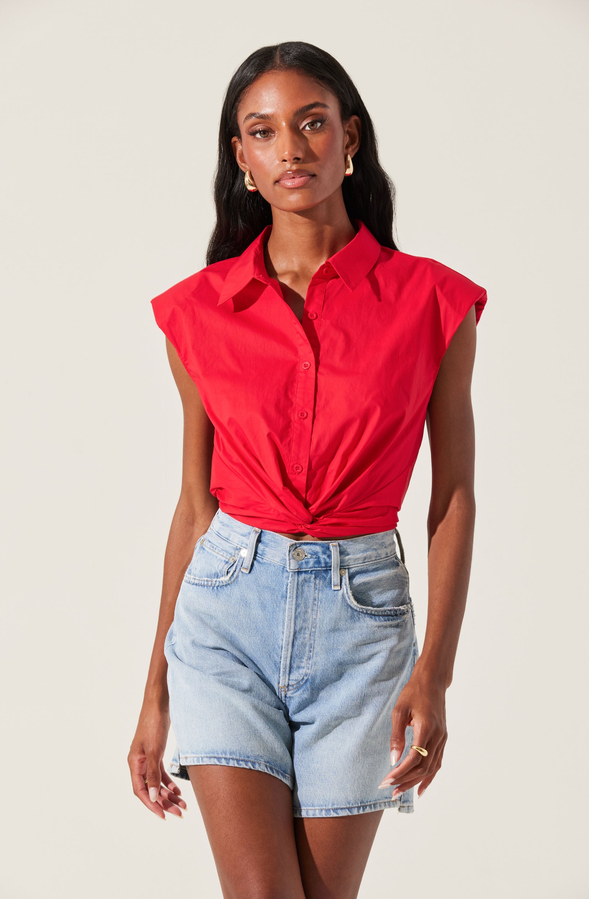 Twist Front Button Up Top-Aljck