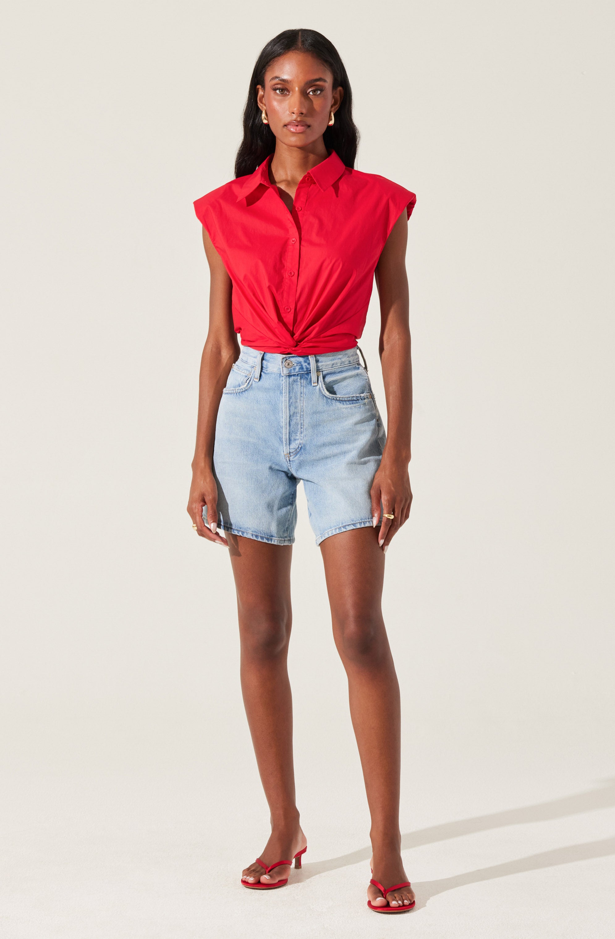 Twist Front Button Up Top-Aljck