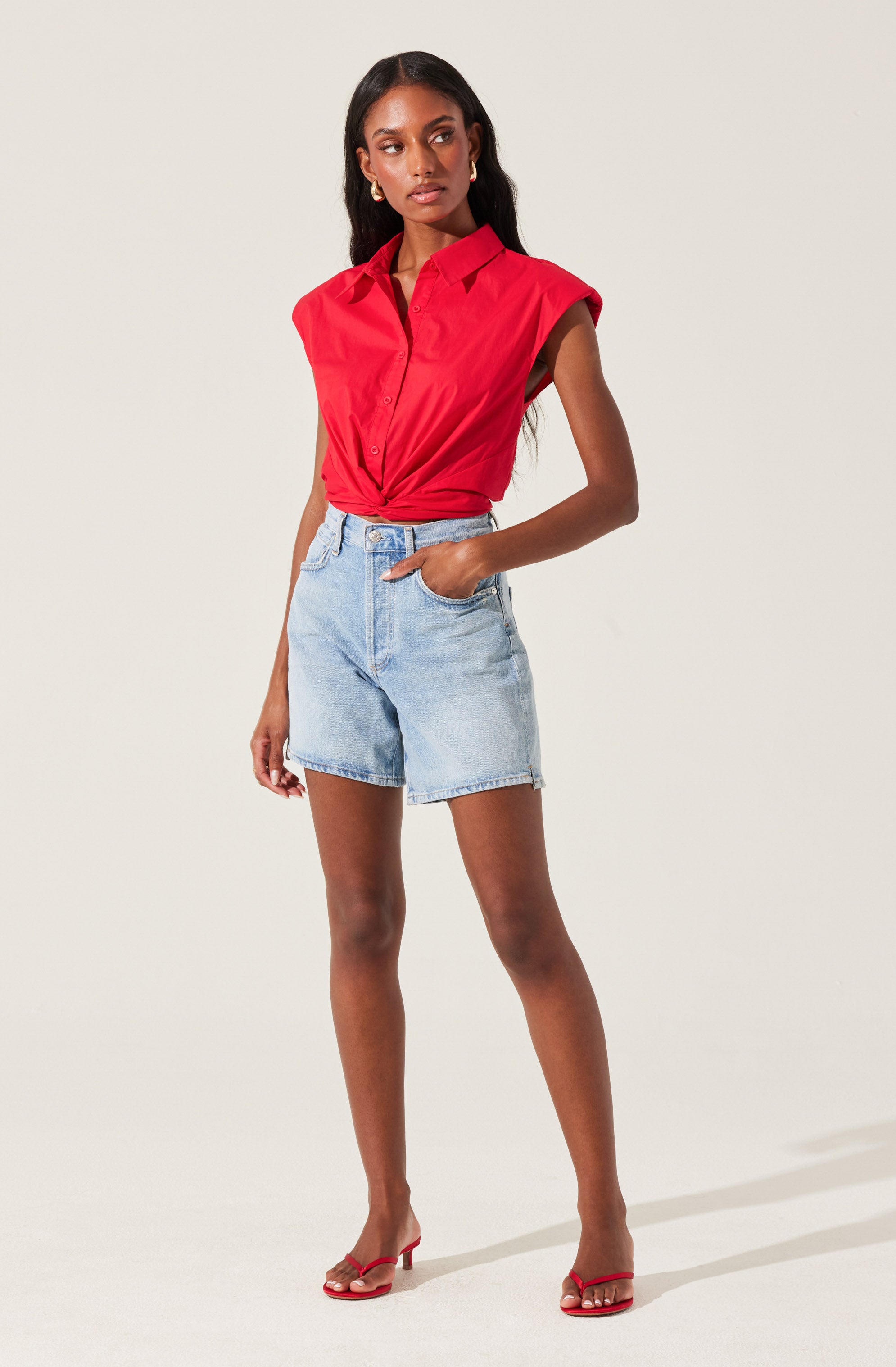 Twist Front Button Up Top-Aljck
