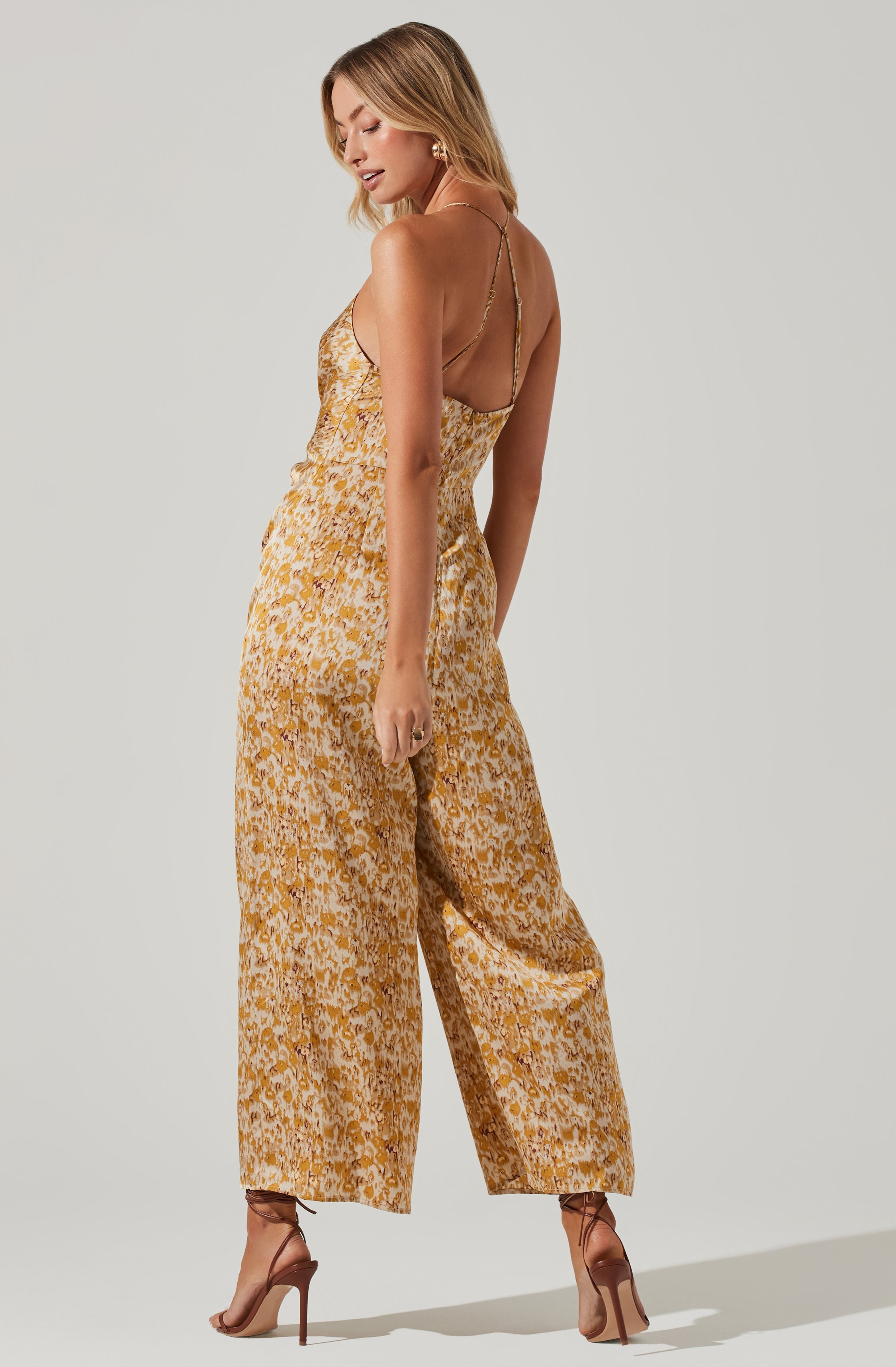 Satin Twist Front Wide Leg Jumpsuit-Aljck