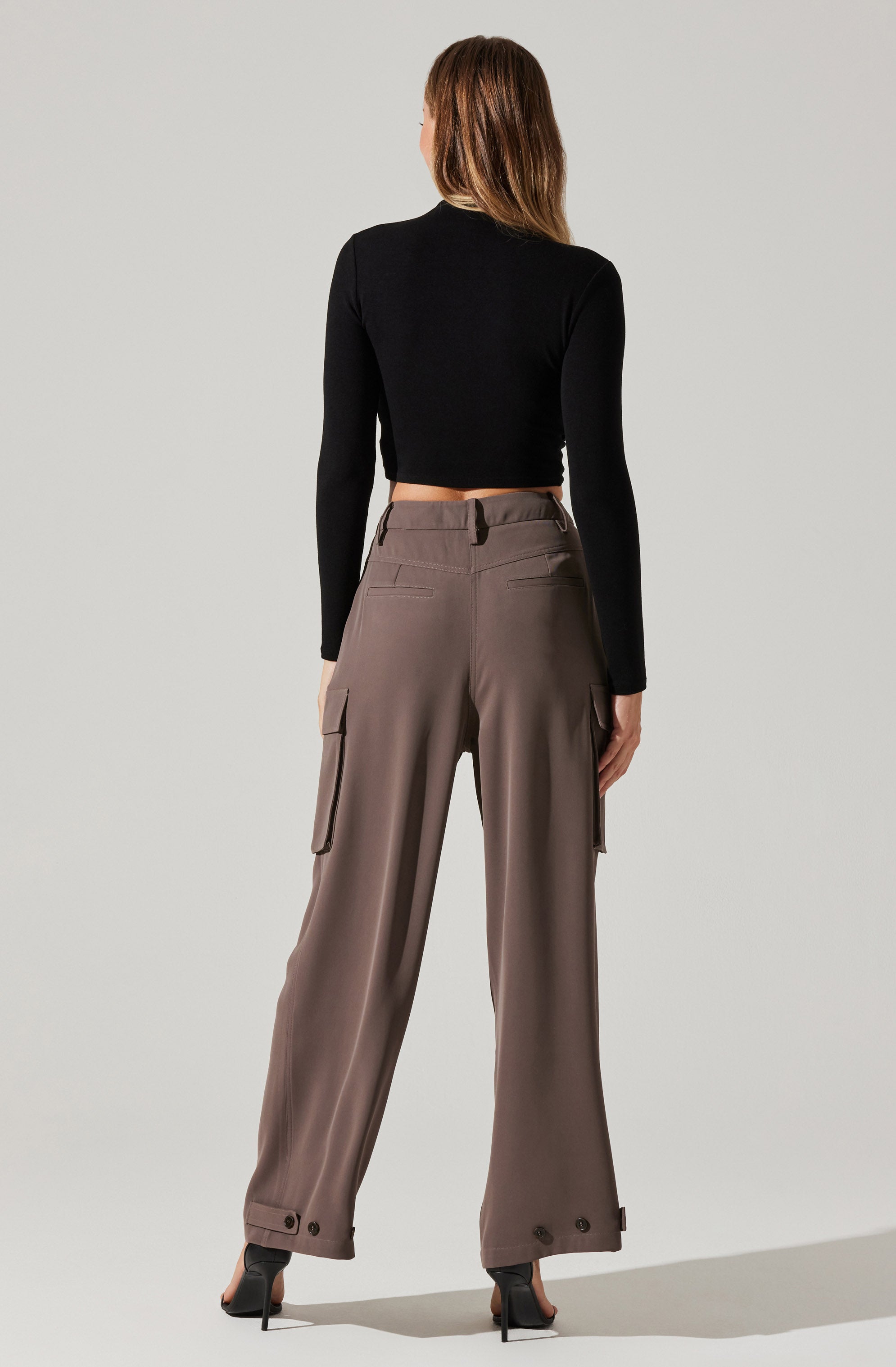 Pleated Wide Leg Cargo Pants-Aljck