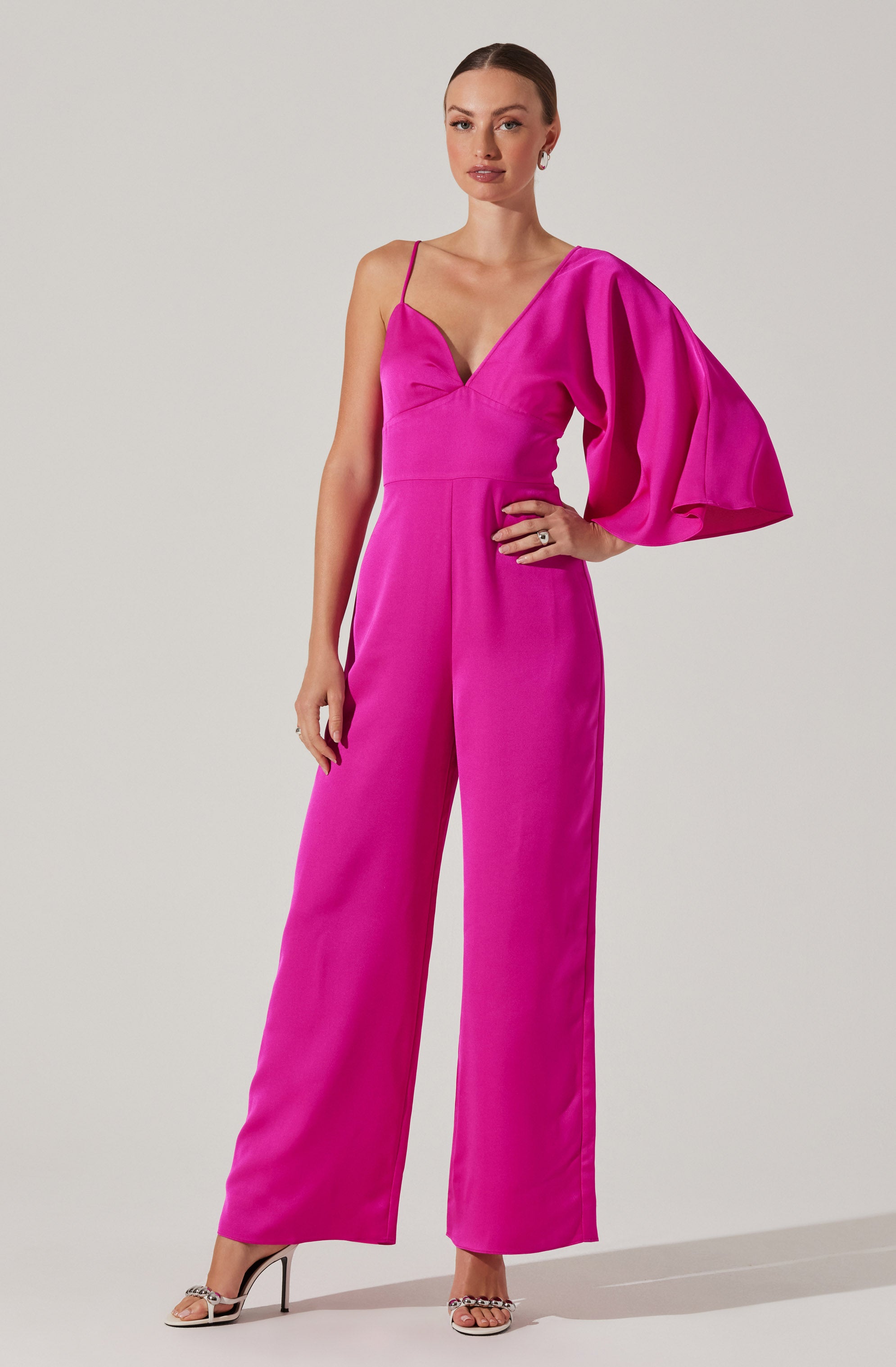 One Shoulder Satin Jumpsuit-Aljck