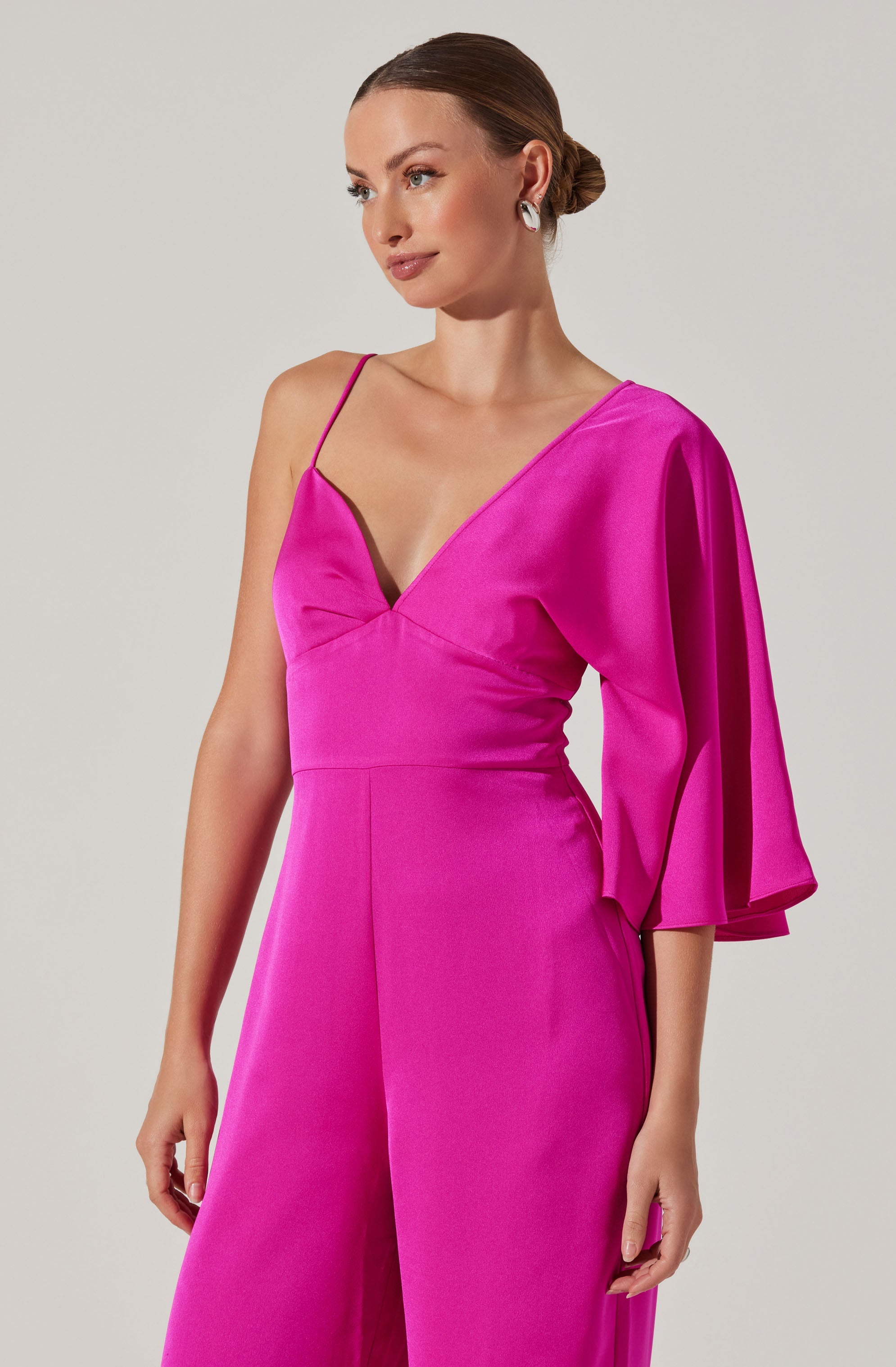 One Shoulder Satin Jumpsuit-Aljck