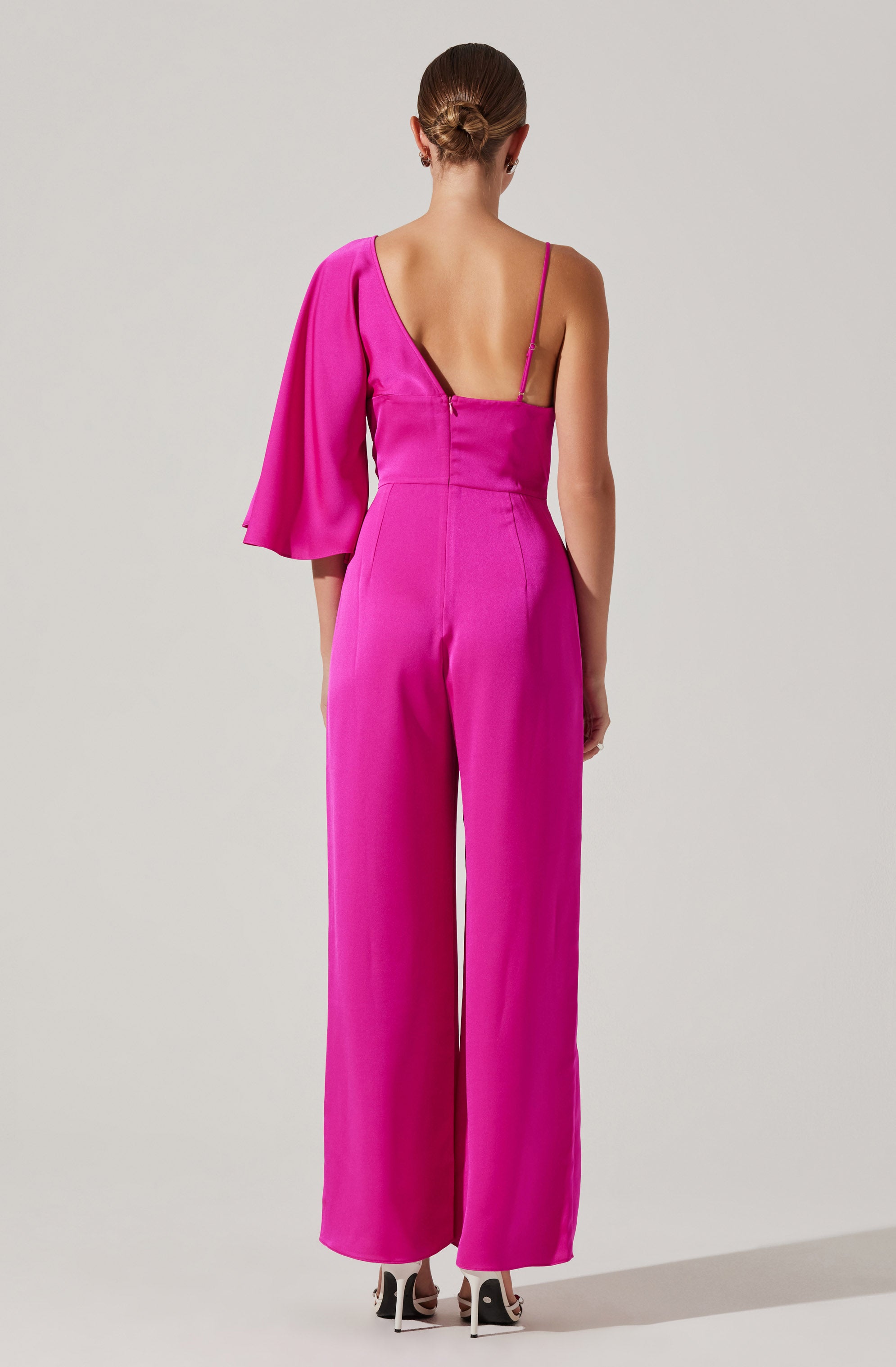 One Shoulder Satin Jumpsuit-Aljck