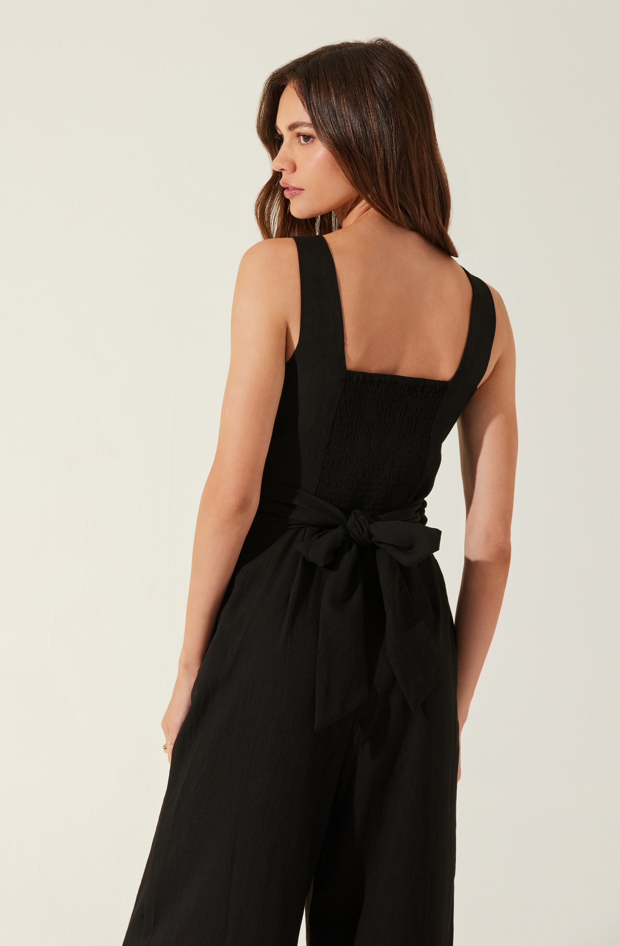 Cross Front Linen Jumpsuit-Aljck