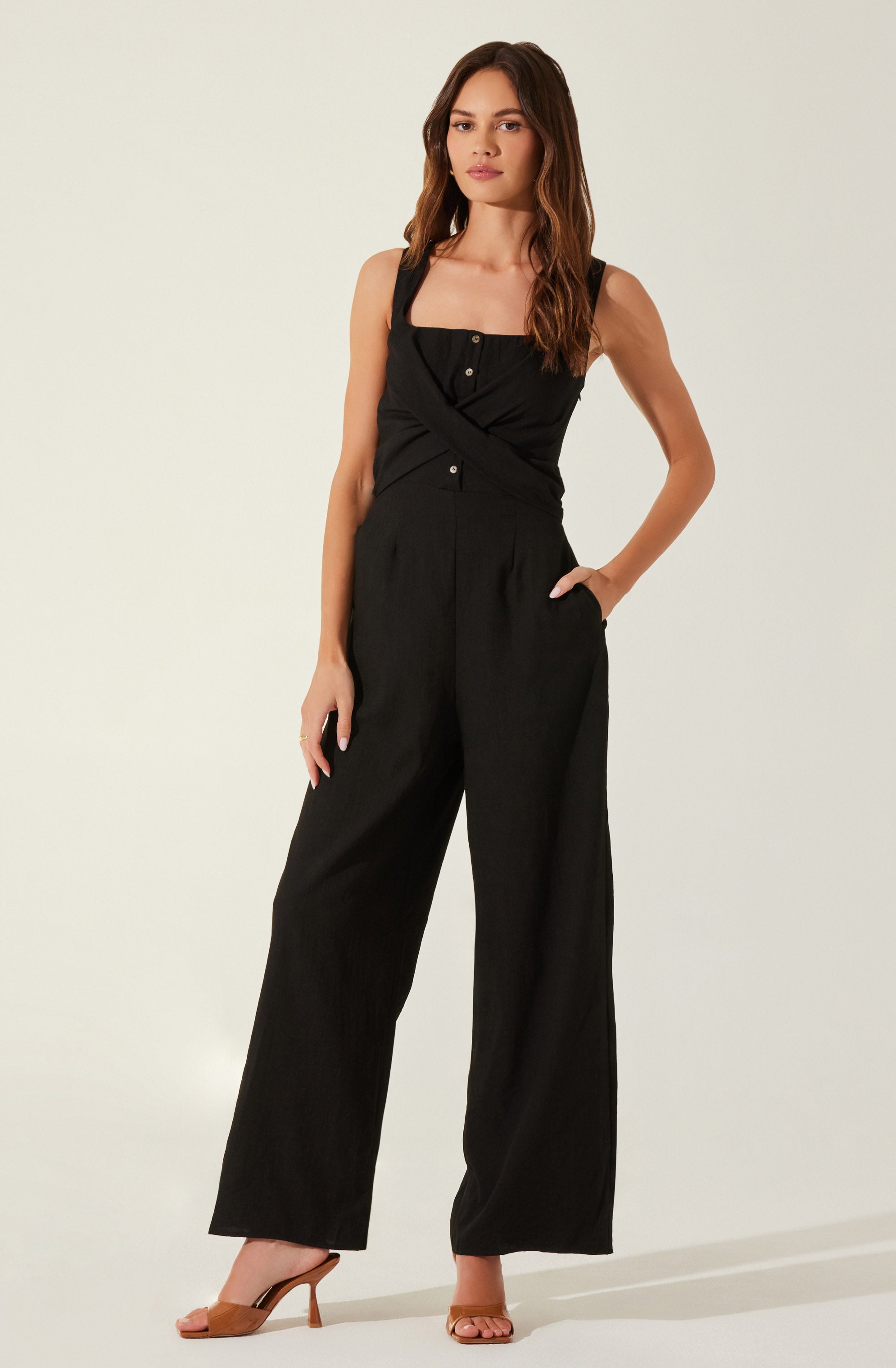 Cross Front Linen Jumpsuit-Aljck