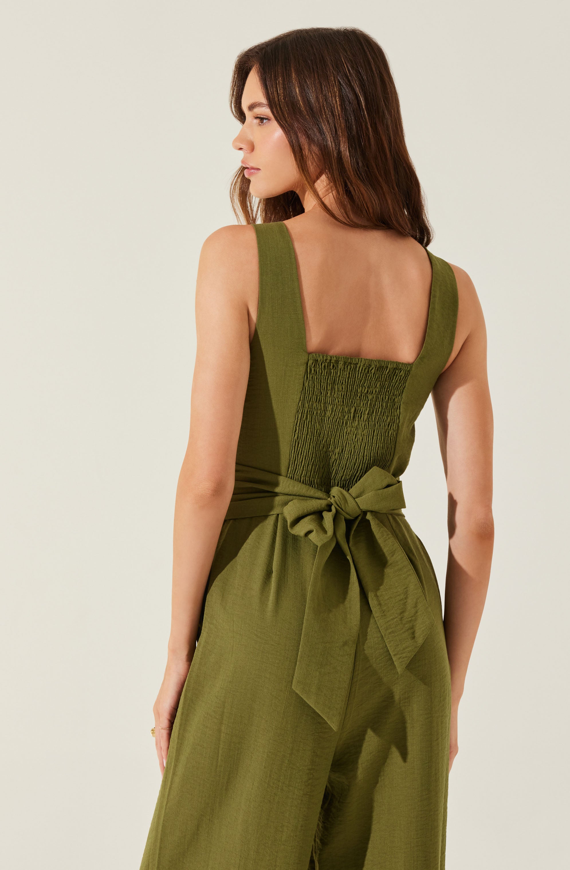 Cross Front Linen Jumpsuit-Aljck