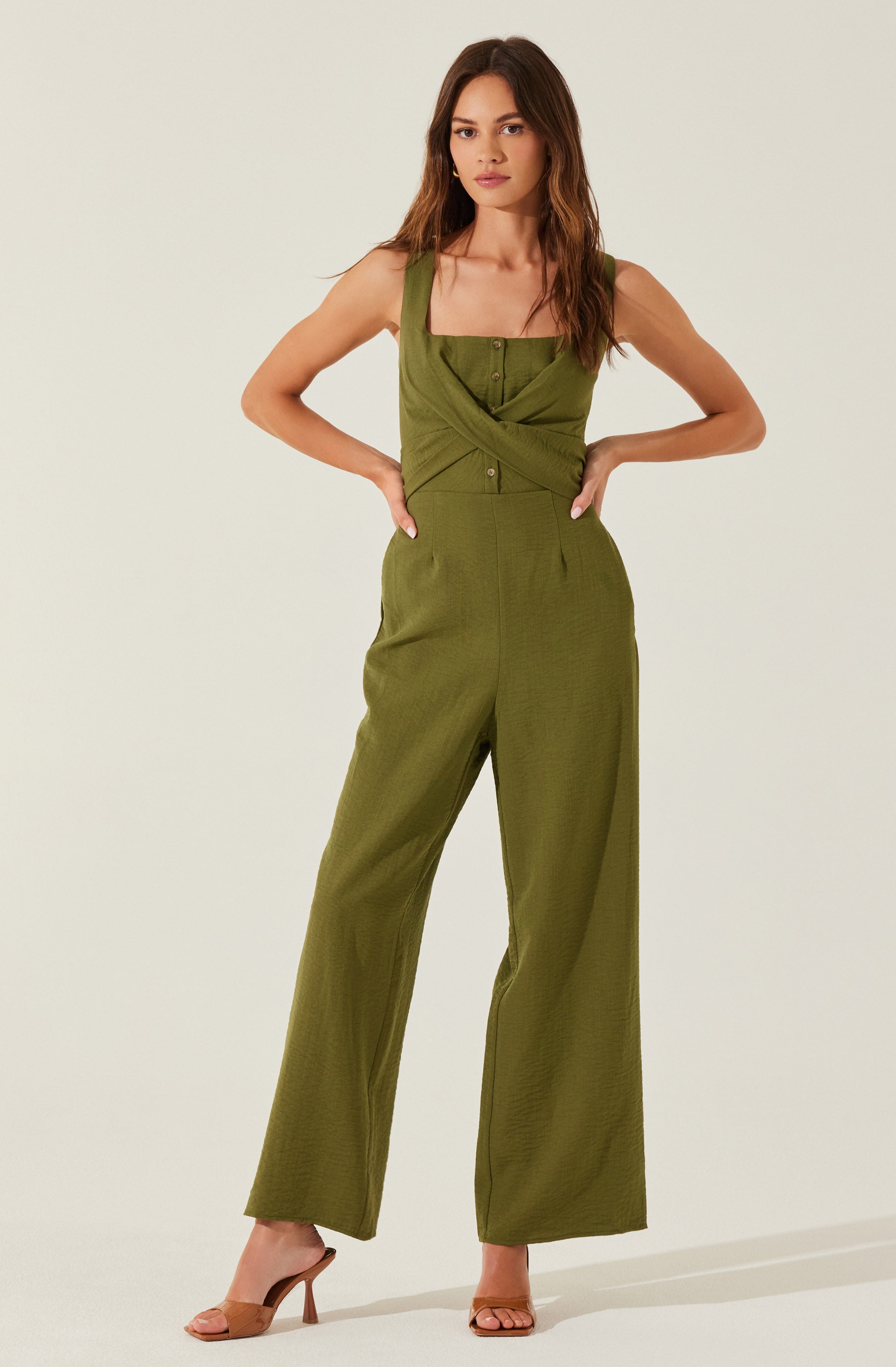 Cross Front Linen Jumpsuit-Aljck