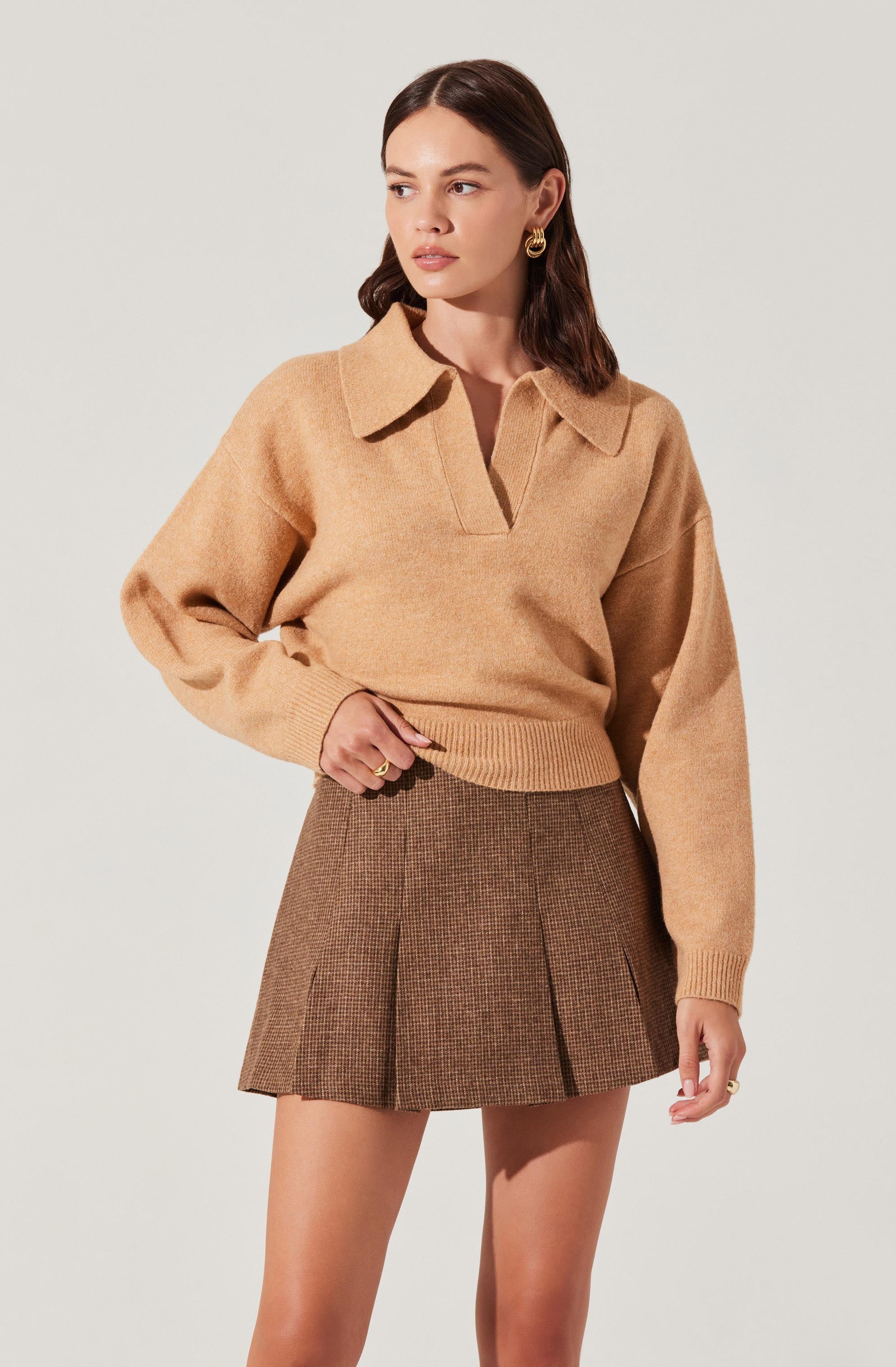 Pleated Wool Blend Skort-Aljck