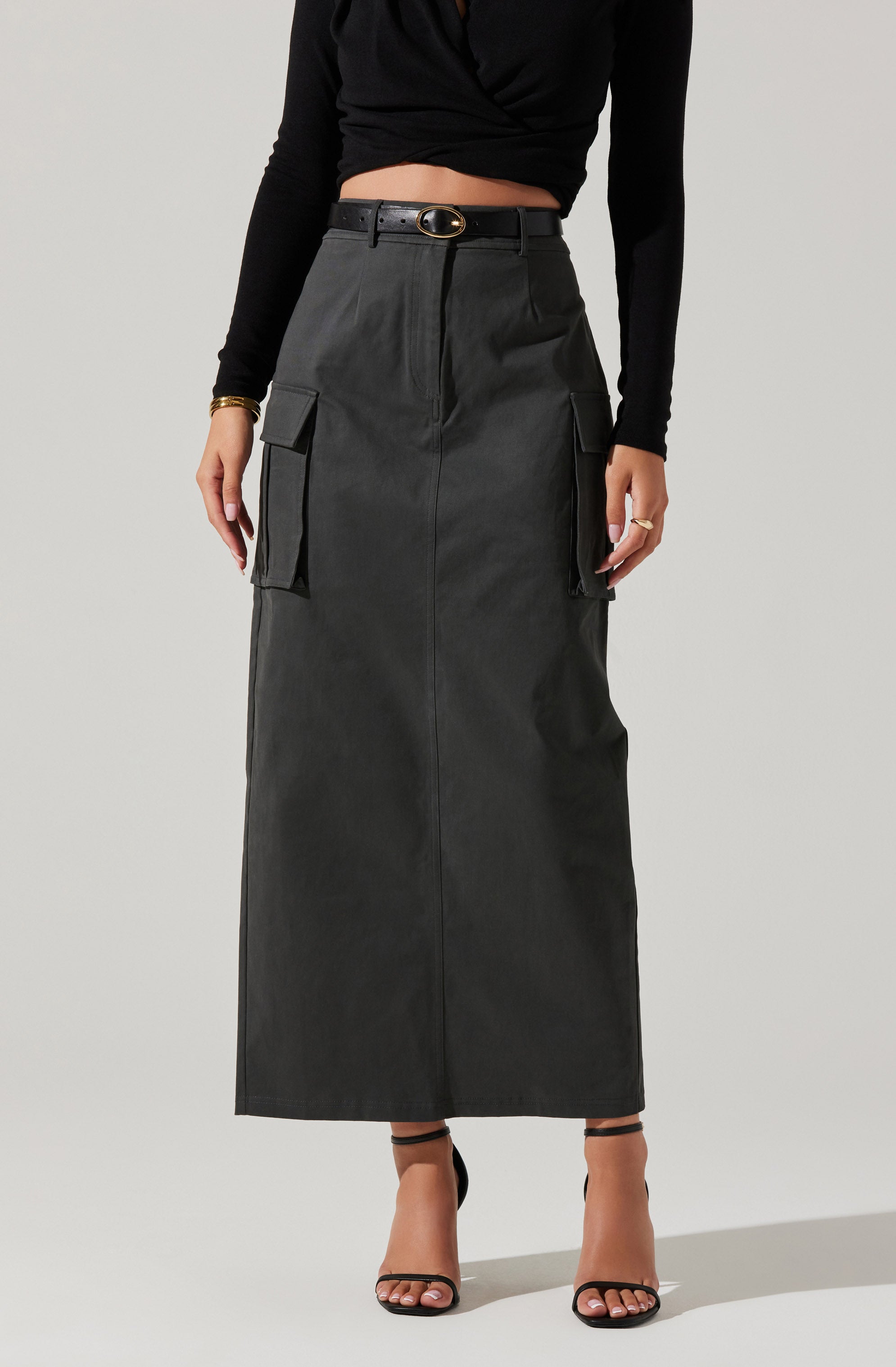 High Rise Cargo Maxi Skirt-Aljck