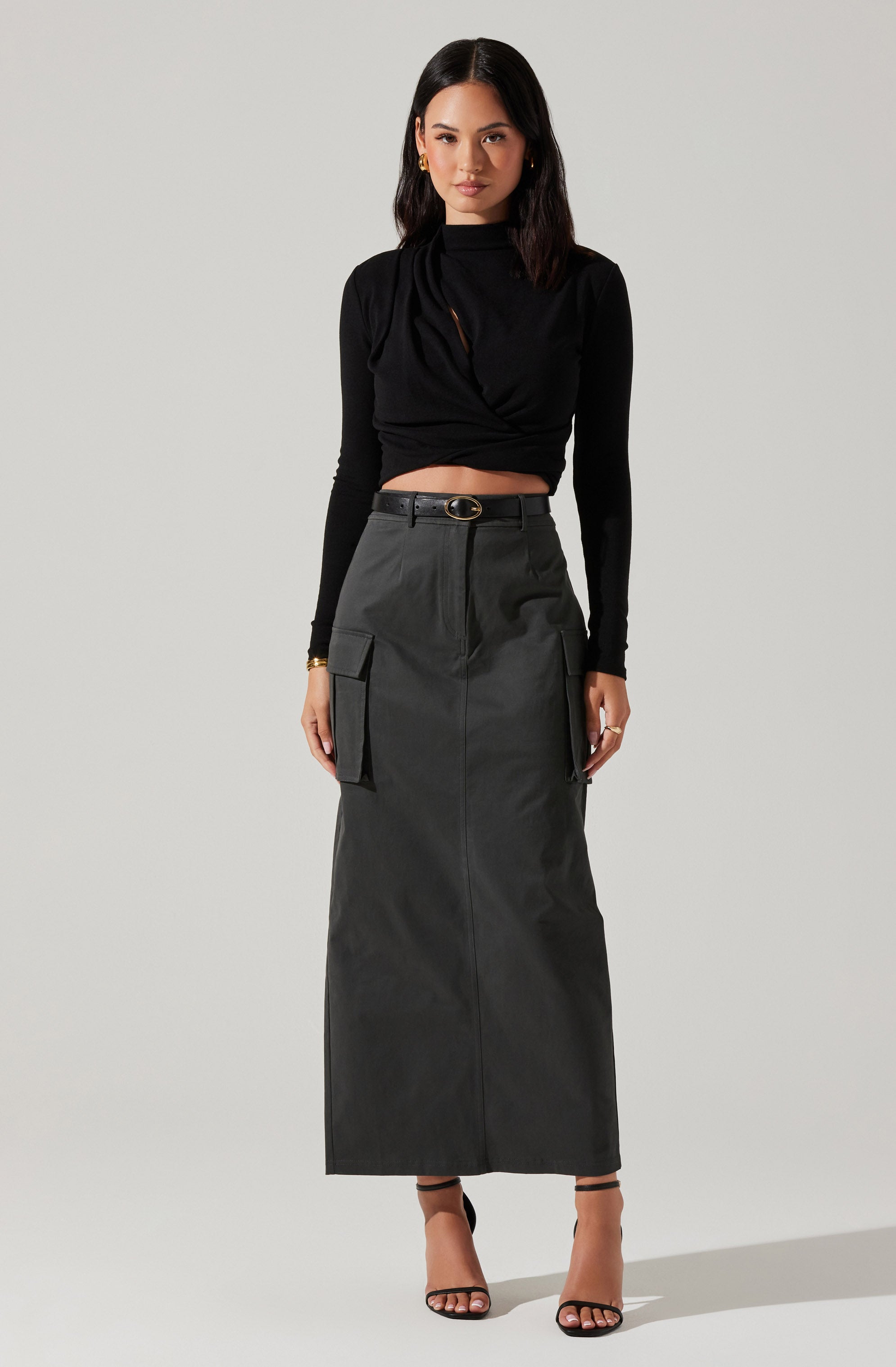 High Rise Cargo Maxi Skirt-Aljck