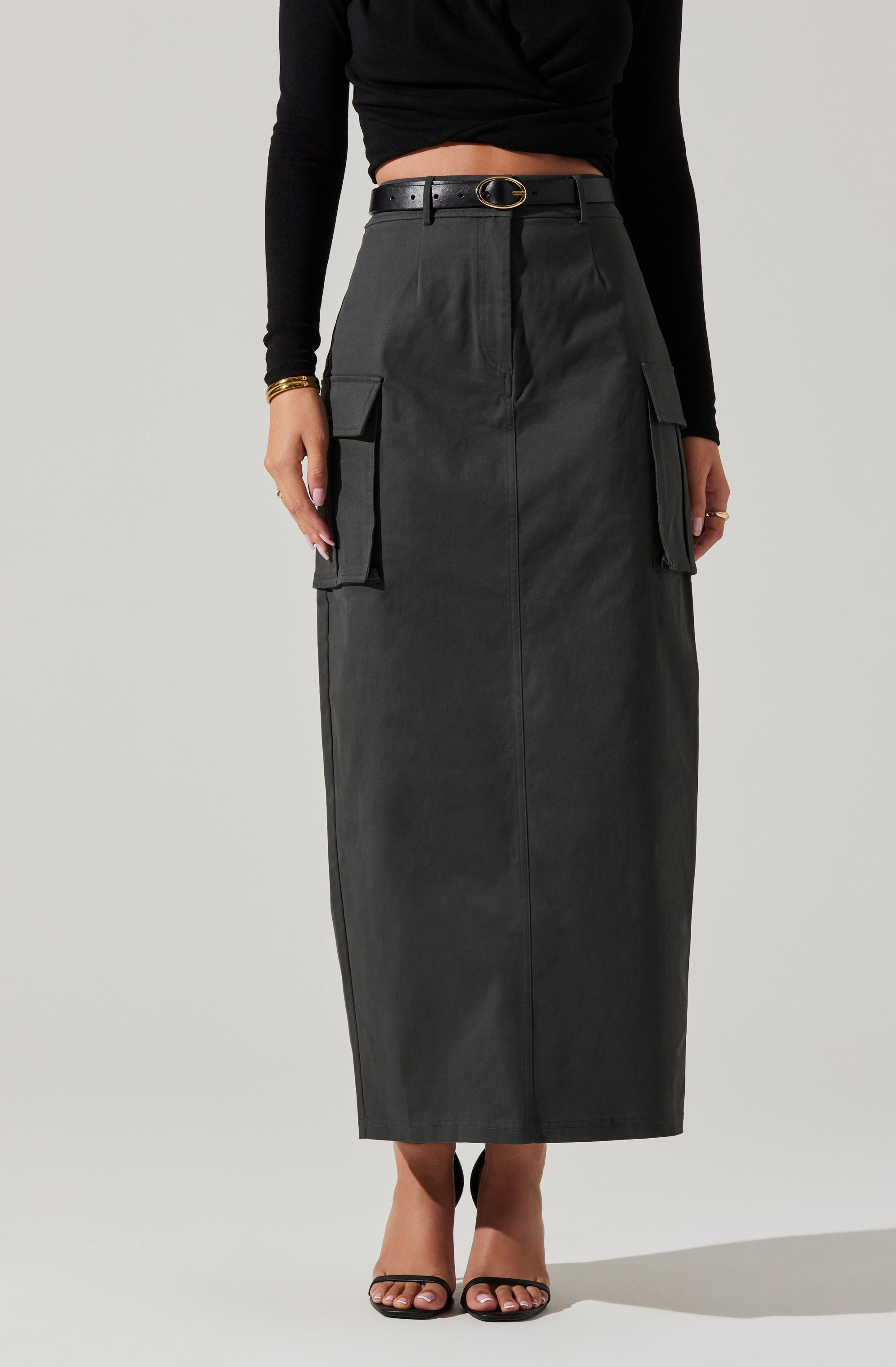 High Rise Cargo Maxi Skirt-Aljck