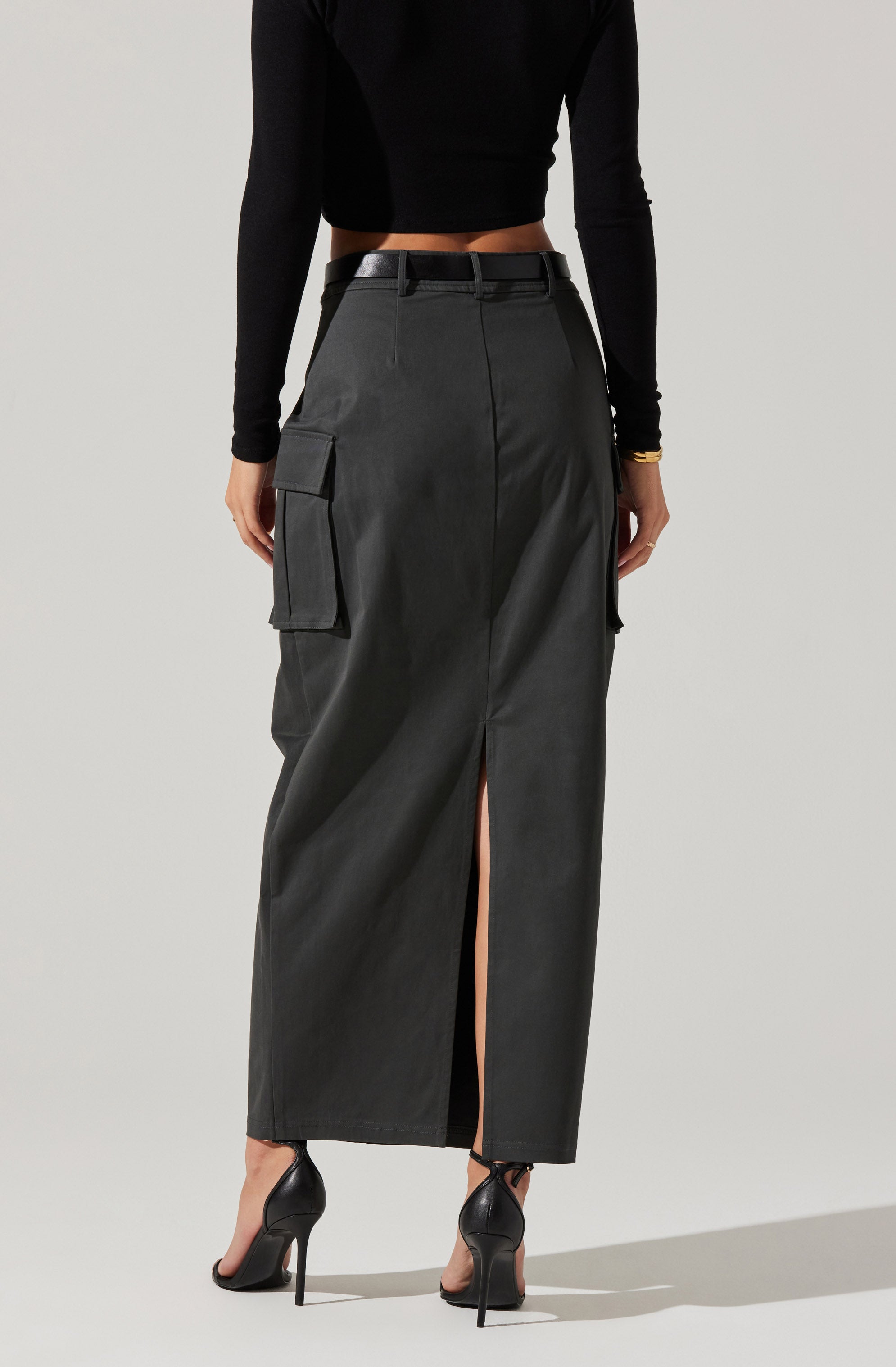 High Rise Cargo Maxi Skirt-Aljck