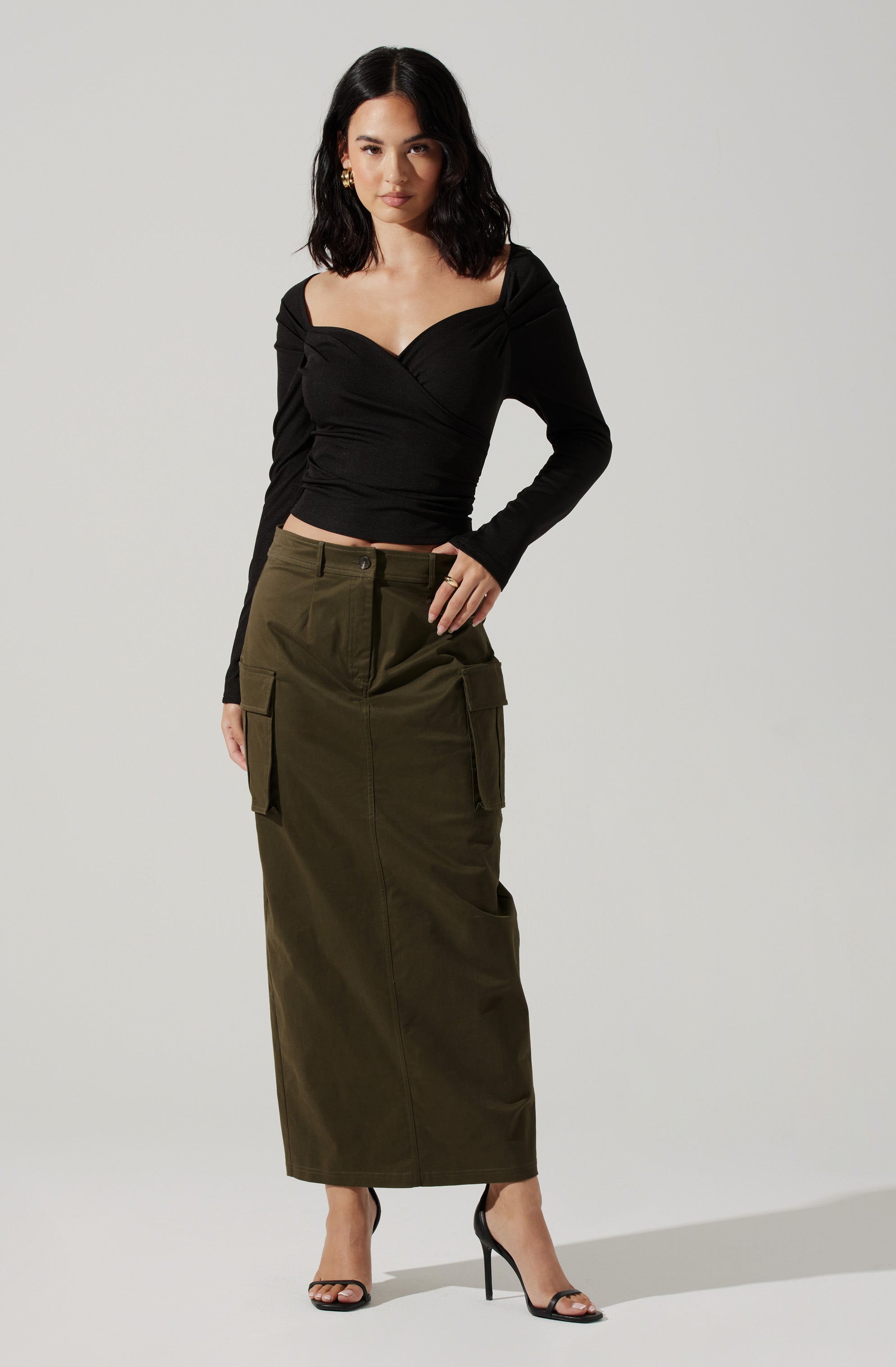 High Rise Cargo Maxi Skirt-Aljck