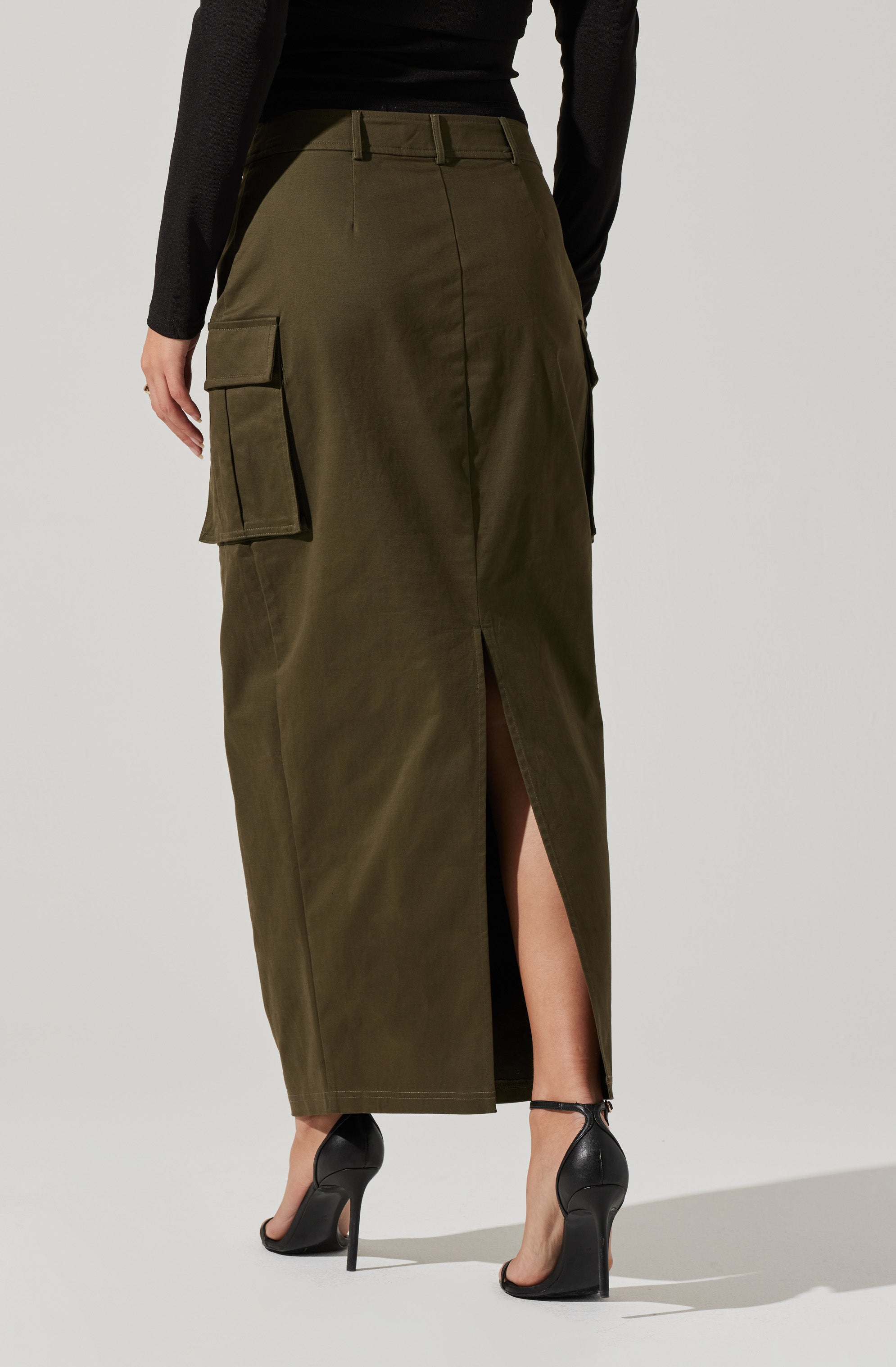 High Rise Cargo Maxi Skirt-Aljck