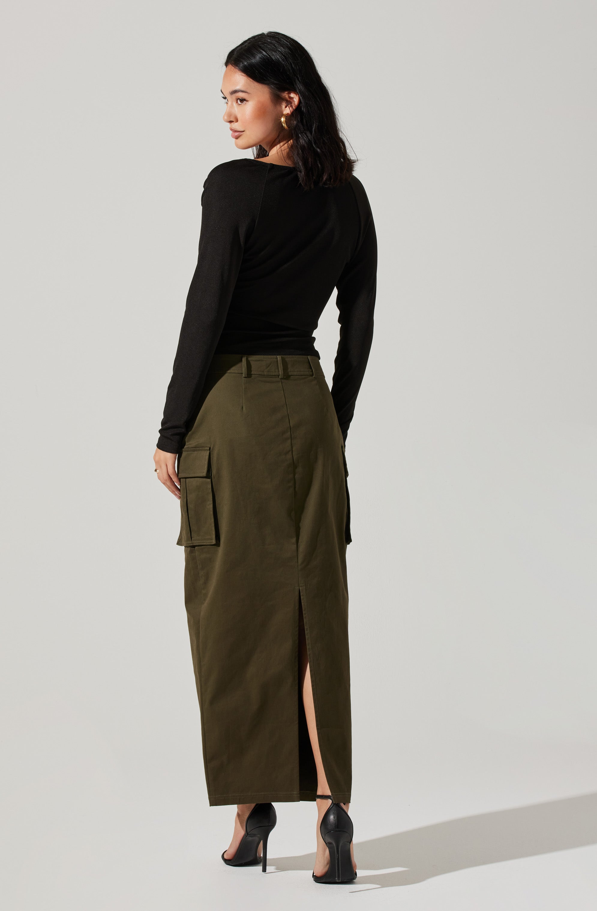 High Rise Cargo Maxi Skirt-Aljck