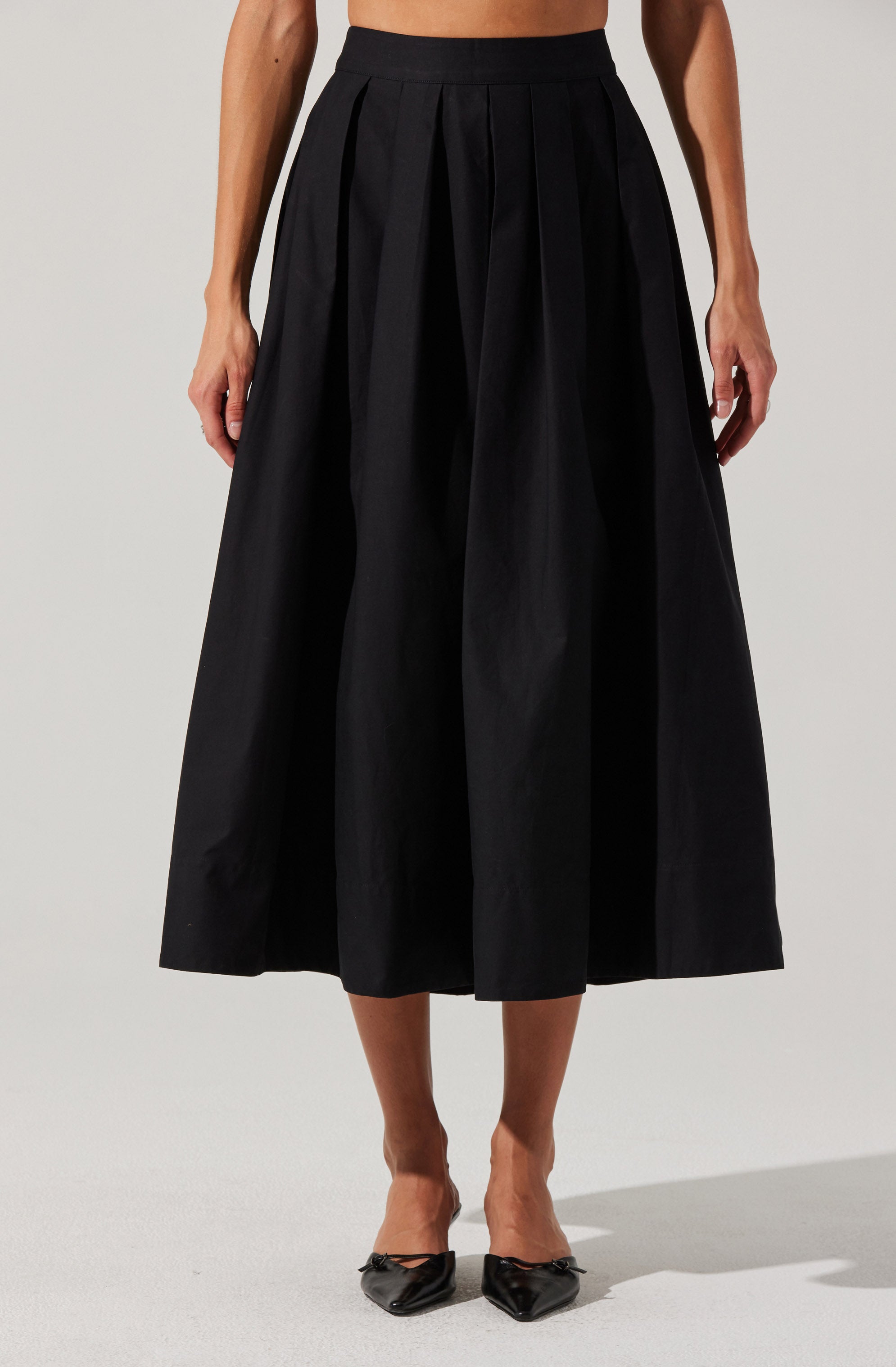 Full Flared Poplin Midi Skirt-Aljck