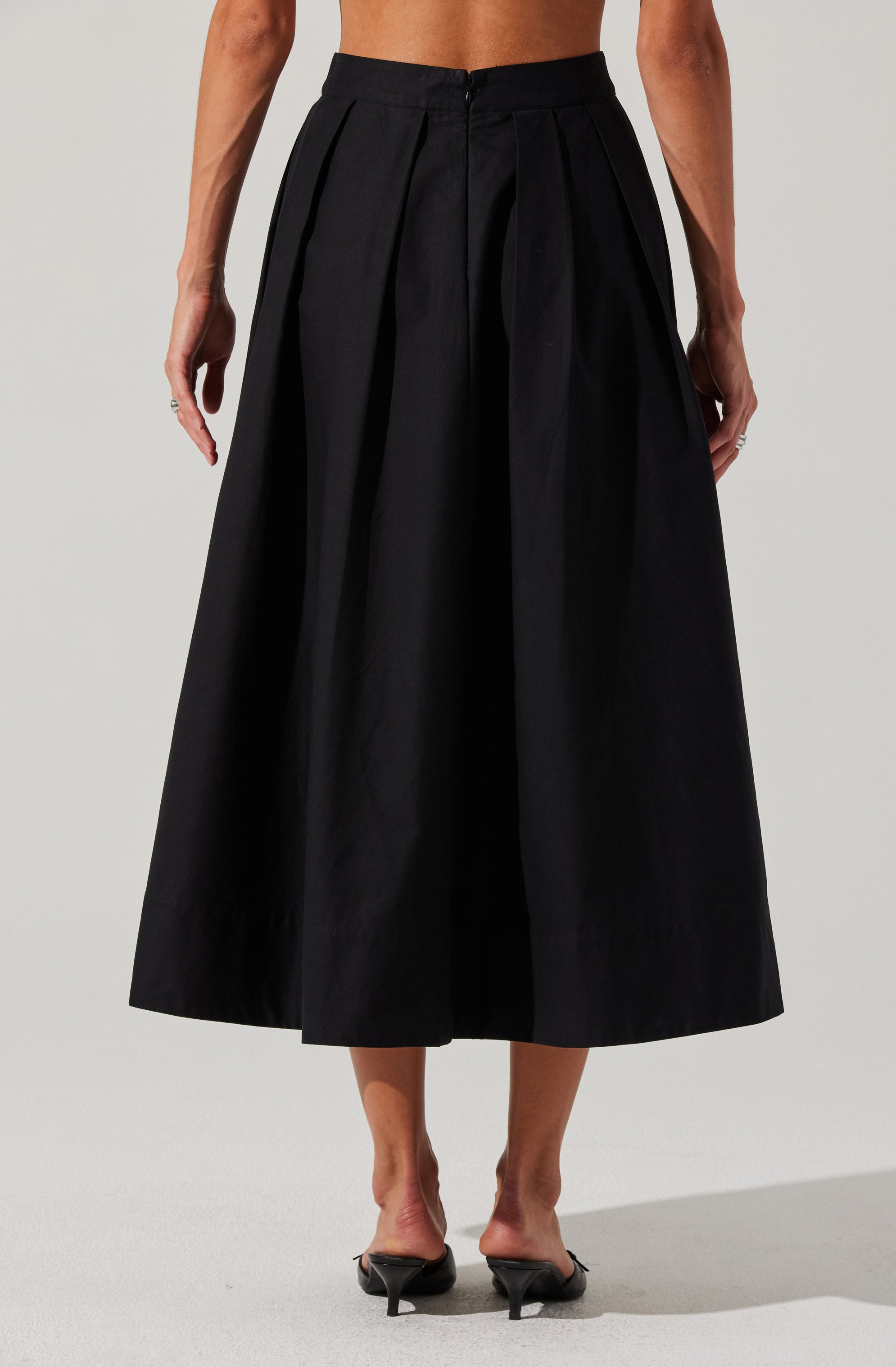 Full Flared Poplin Midi Skirt-Aljck
