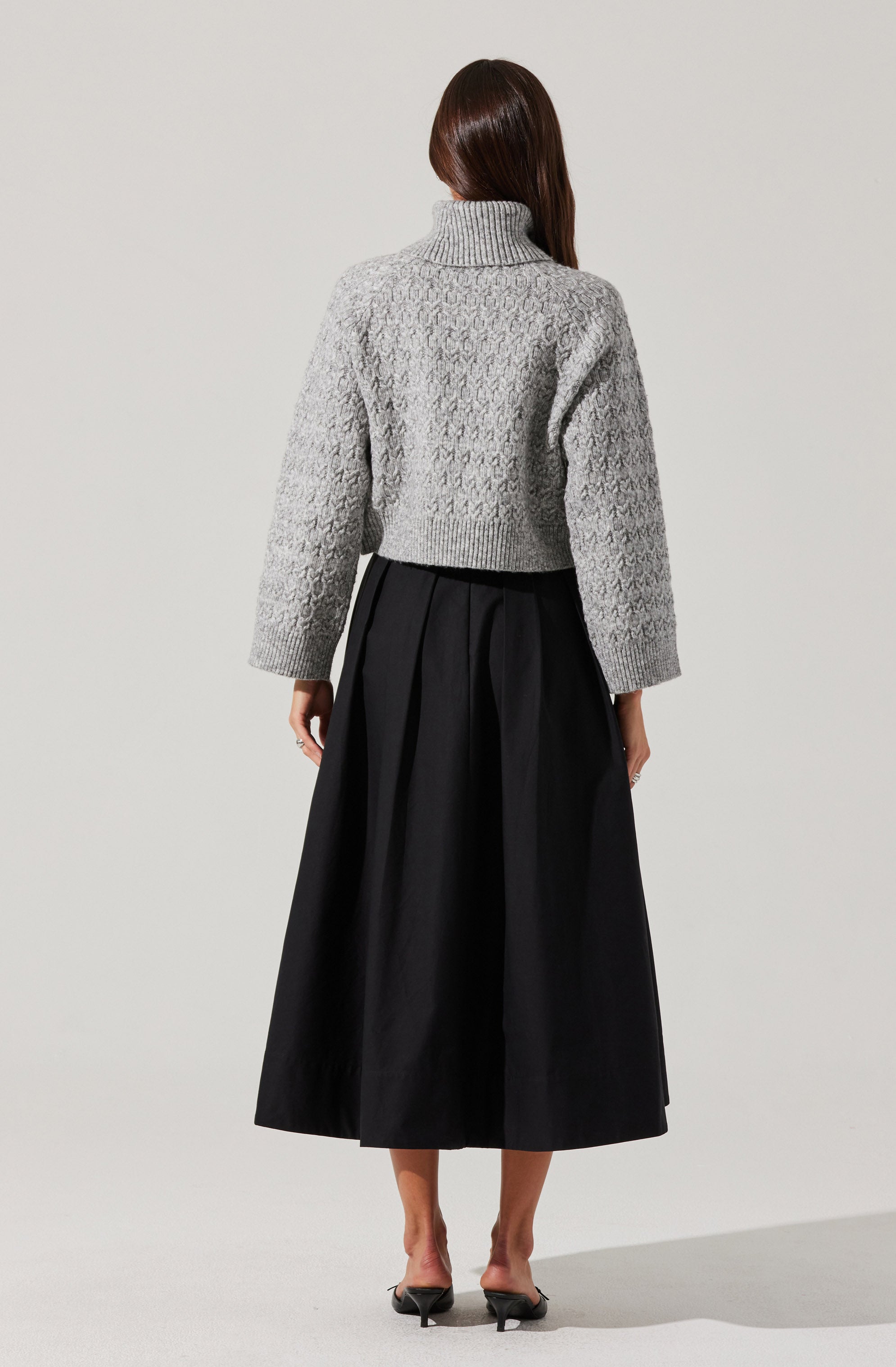 Full Flared Poplin Midi Skirt-Aljck