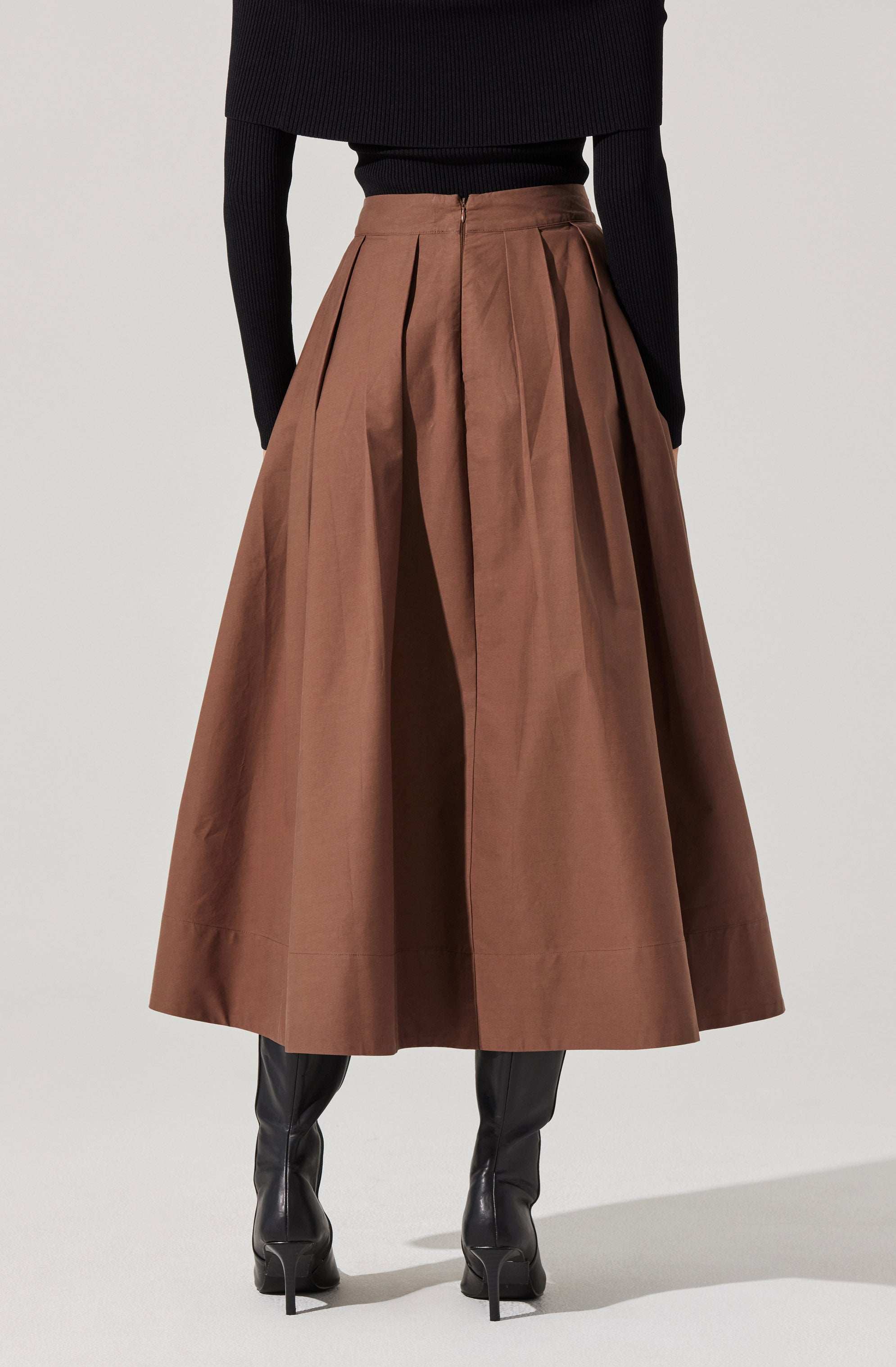 Full Flared Poplin Midi Skirt-Aljck
