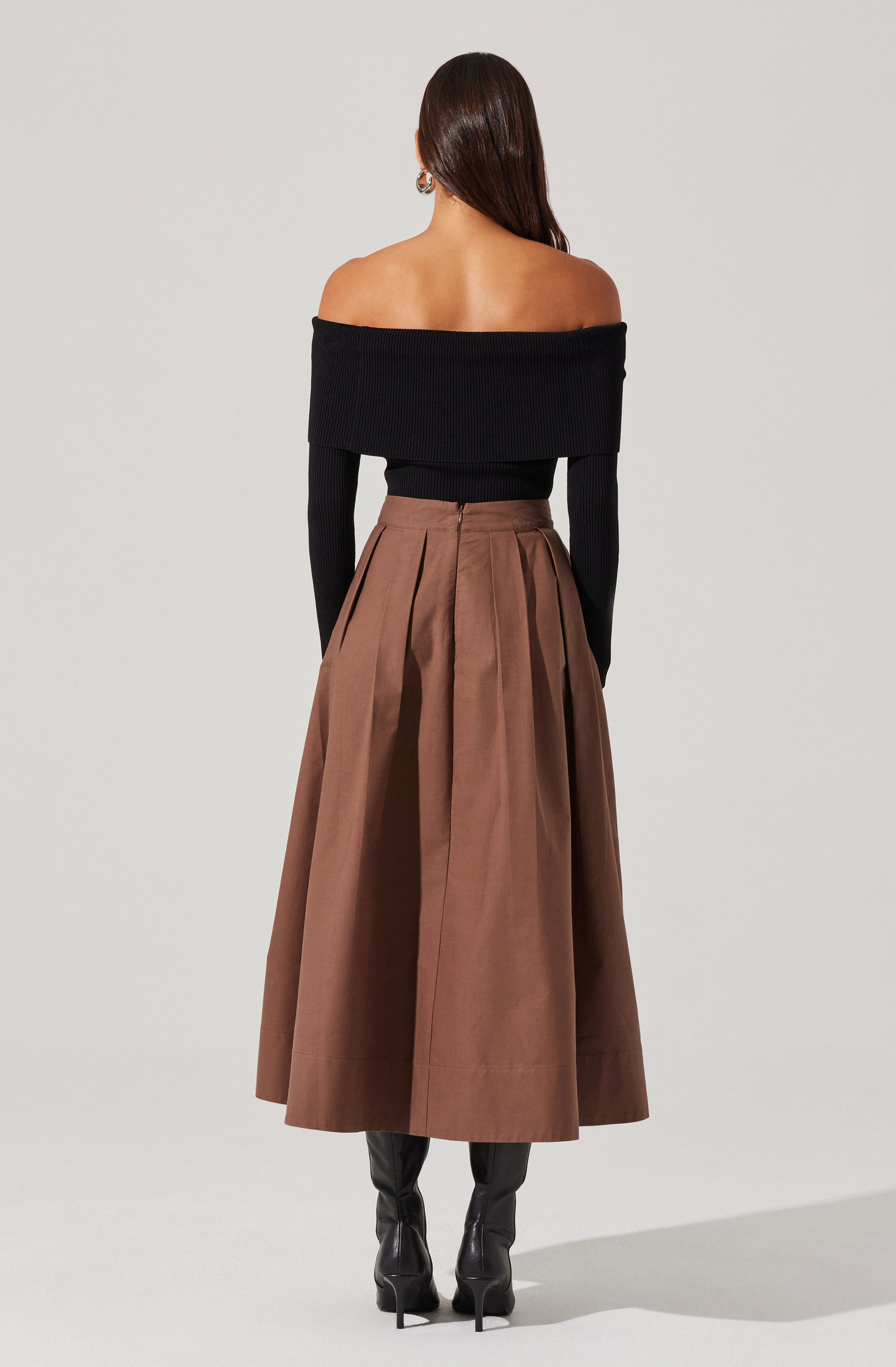 Full Flared Poplin Midi Skirt-Aljck