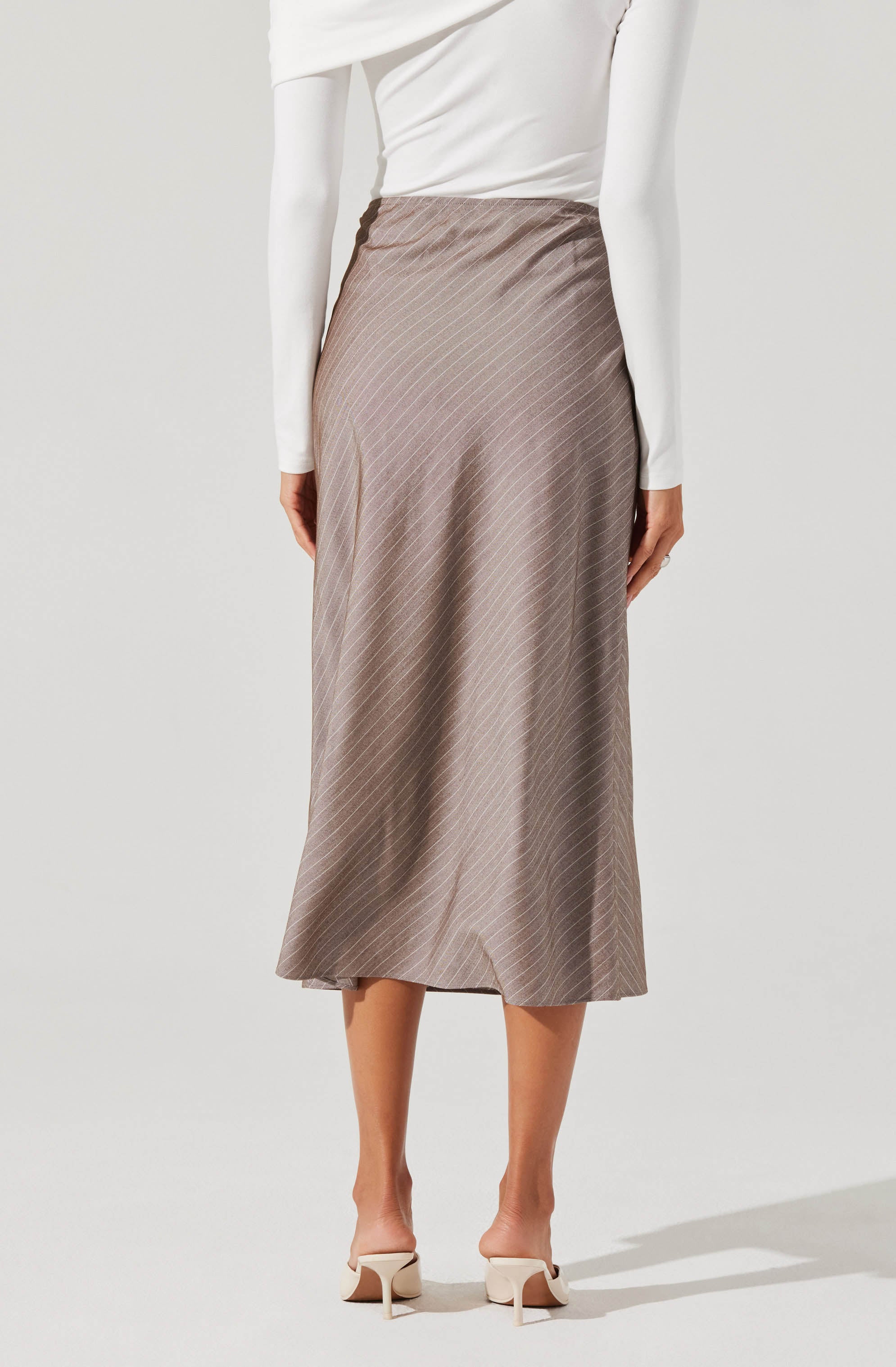 Striped Woven Midi Skirt-Aljck