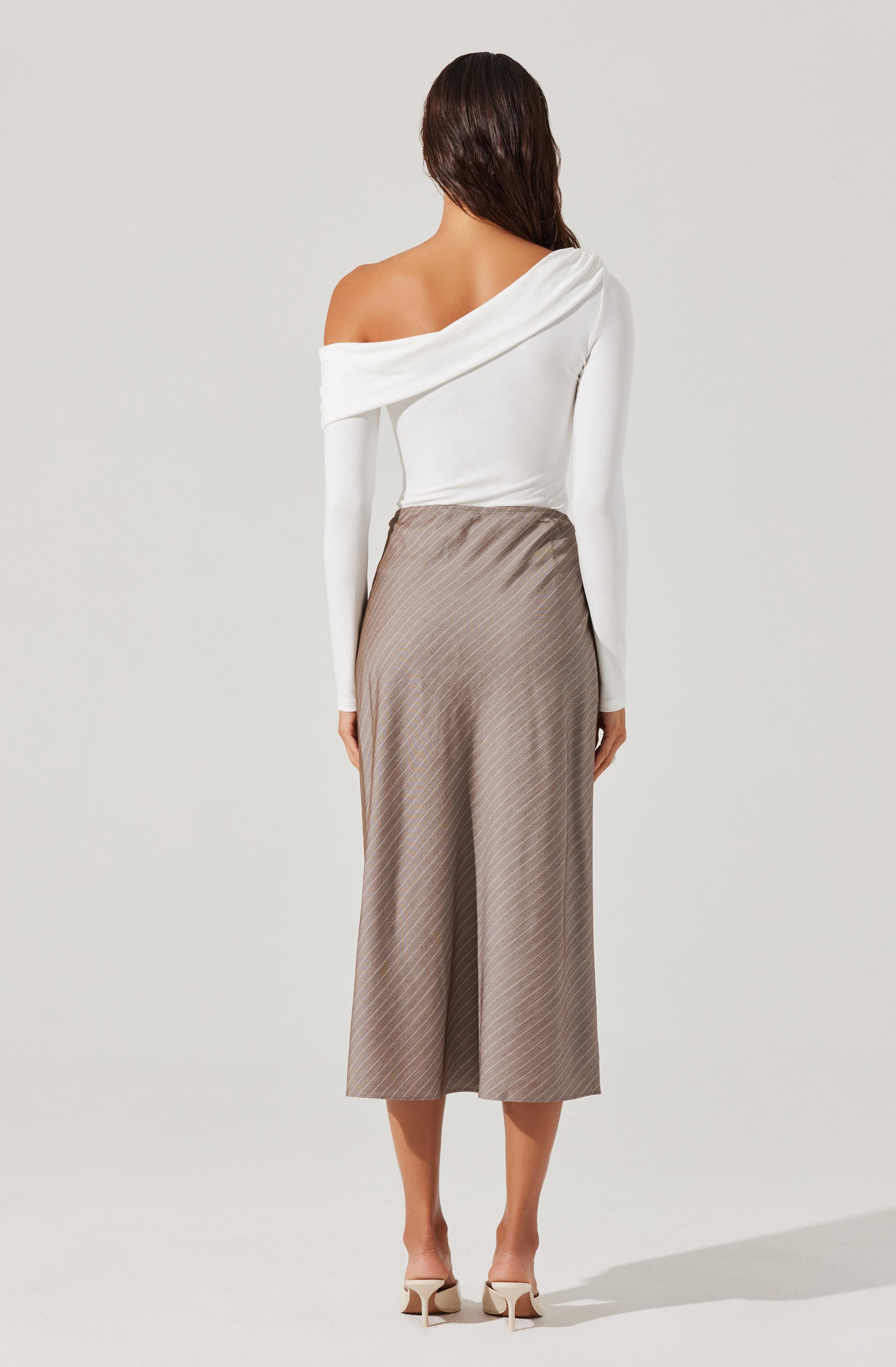 Striped Woven Midi Skirt-Aljck