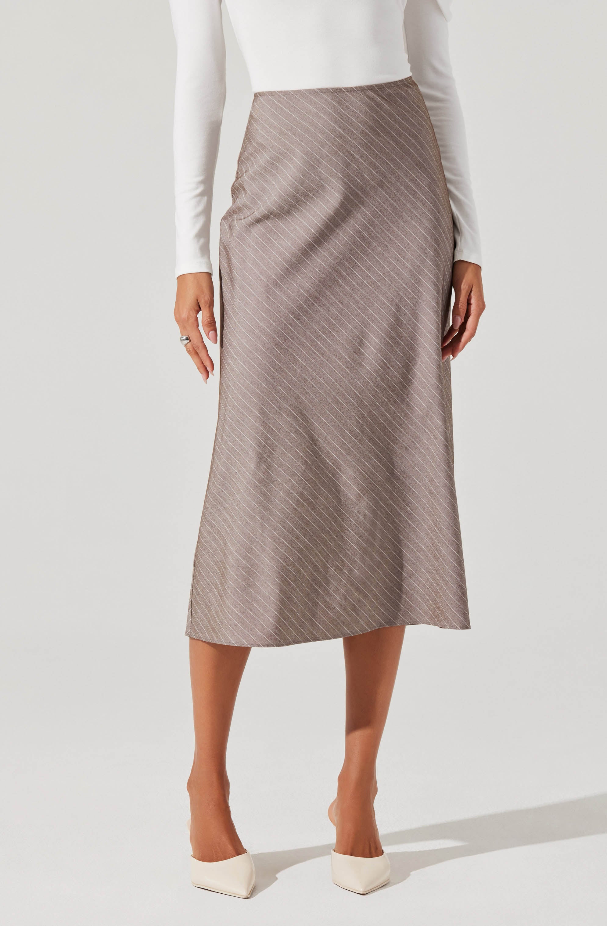 Striped Woven Midi Skirt-Aljck