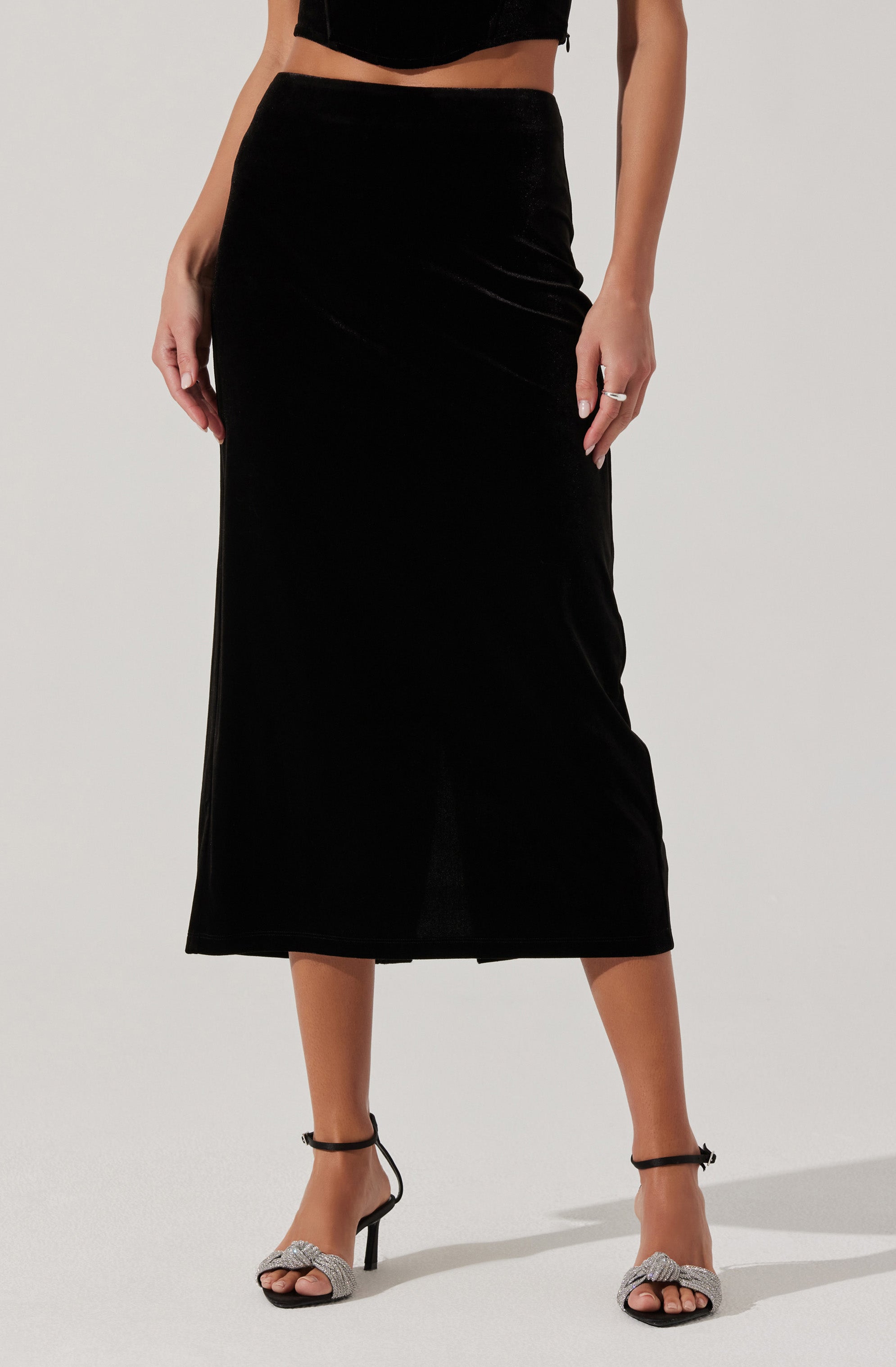 Velvet Midi A-Line Skirt-Aljck