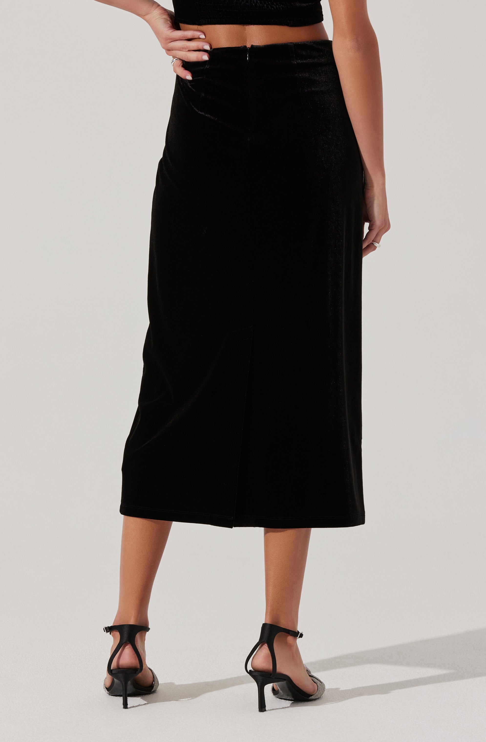 Velvet Midi A-Line Skirt-Aljck