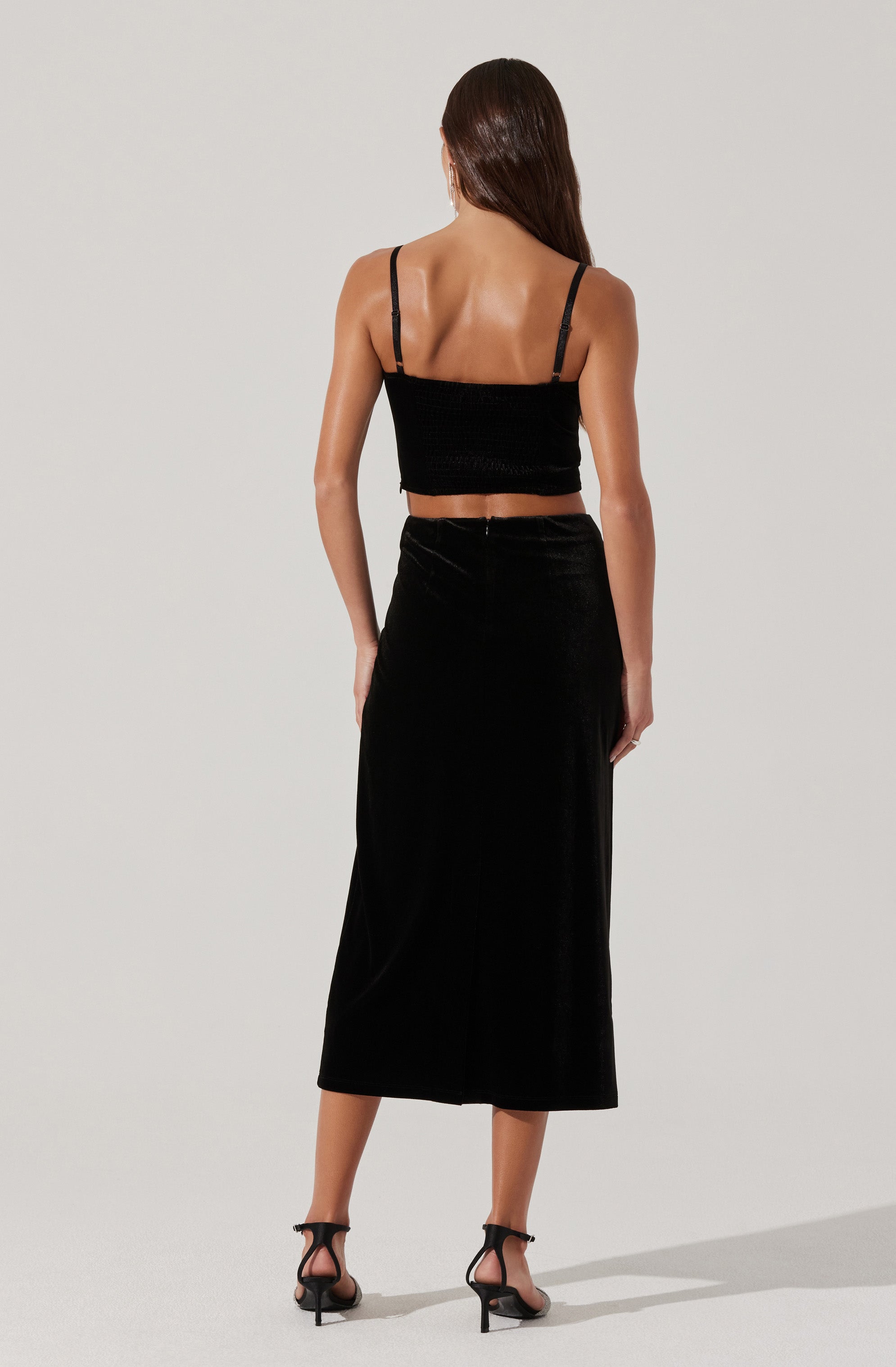 Velvet Midi A-Line Skirt-Aljck