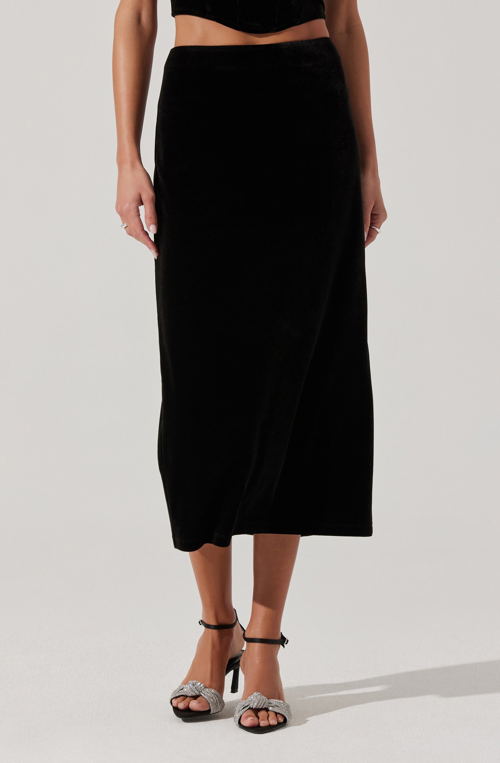 Velvet Midi A-Line Skirt-Aljck